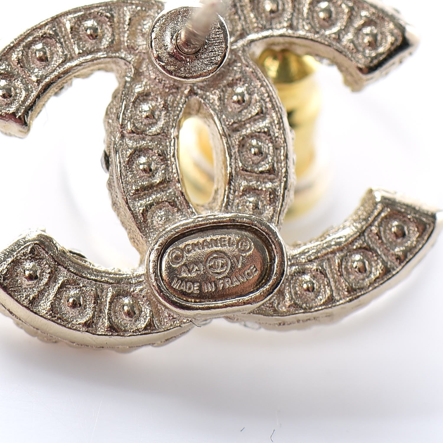 Chanel Pearl Crystal CC Earrings Light Gold 4 of 4