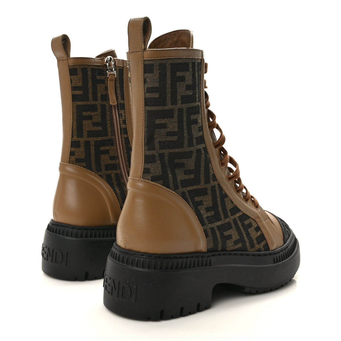 Fabric Jacquard Vitello FF Domino 50mm Biker Boots 38 Tobacco Black Sand
