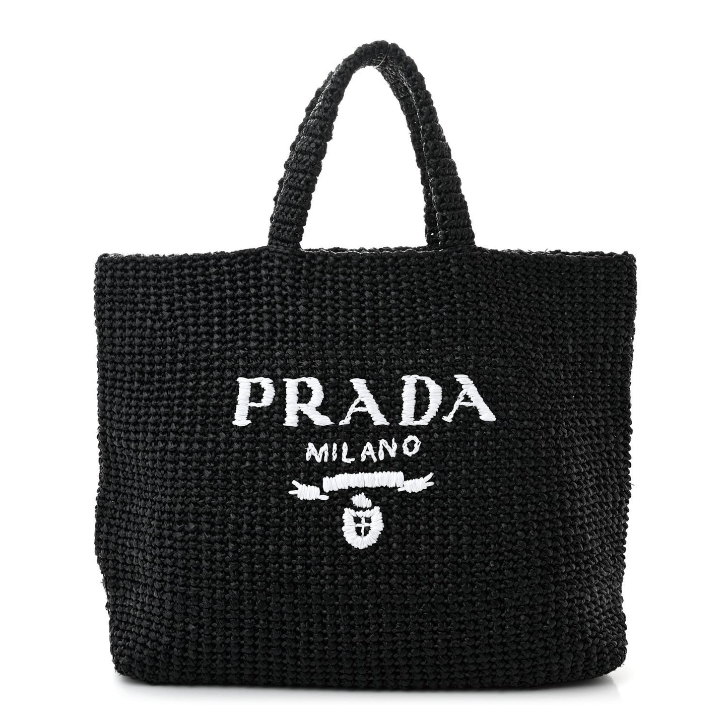Yarn Raffia Effect Crochet Large Logo Tote Black