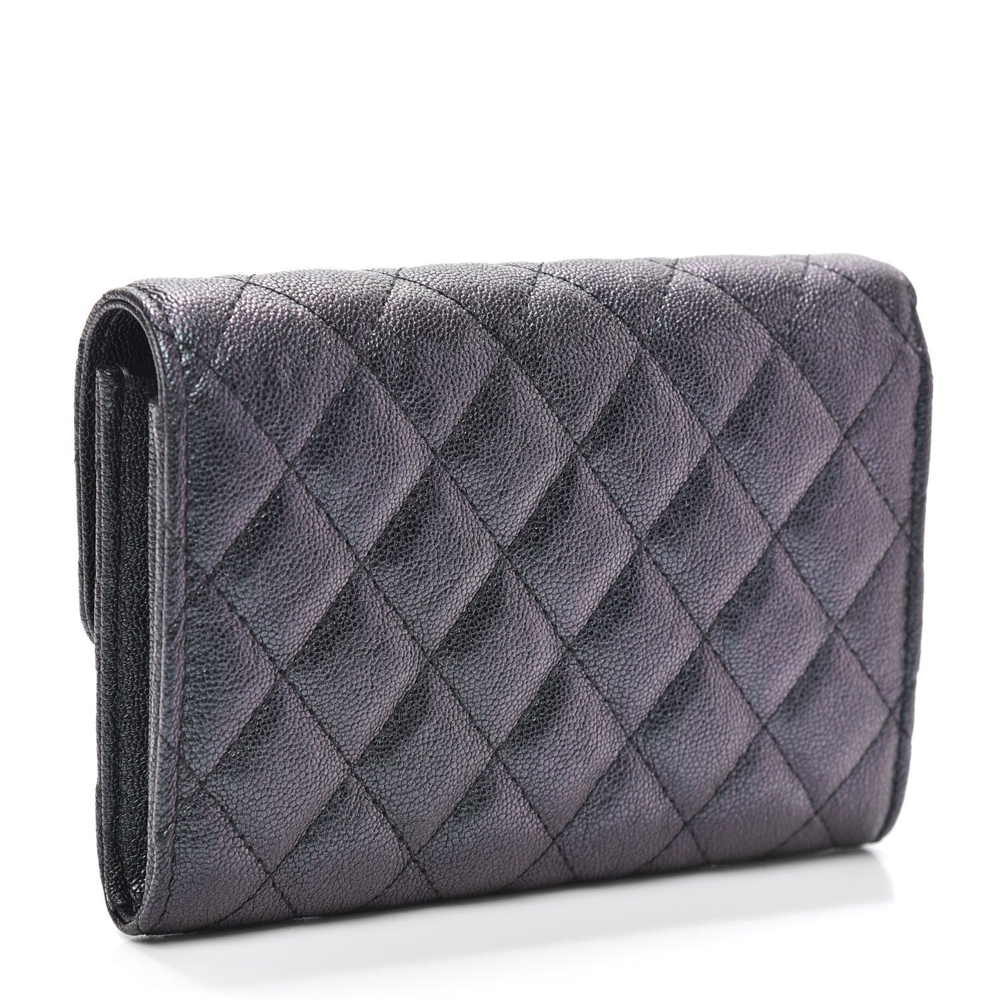 Iridescent Caviar Quilted Medium Flap Wallet Black
