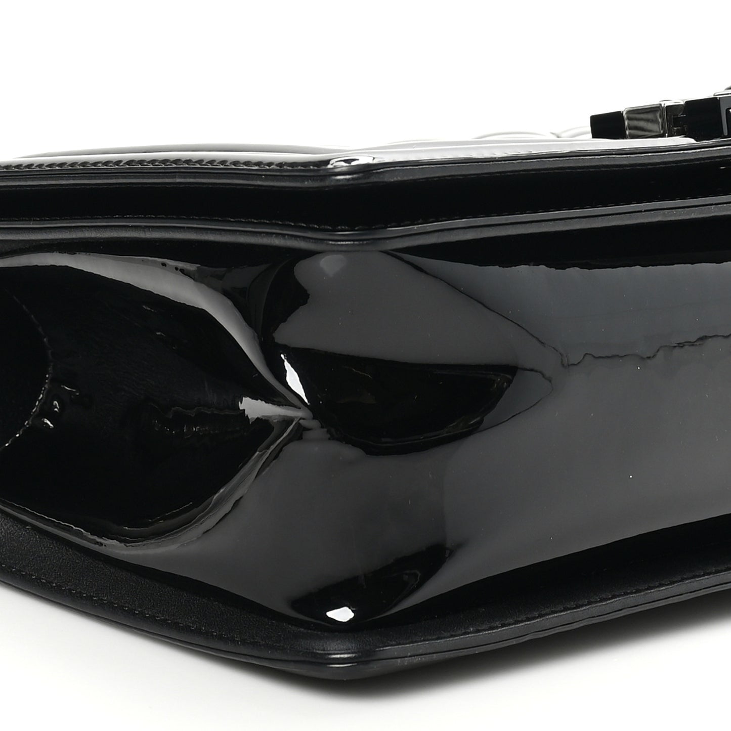 Patent Calfskin Quilted Medium Plexiglass Boy Flap Black