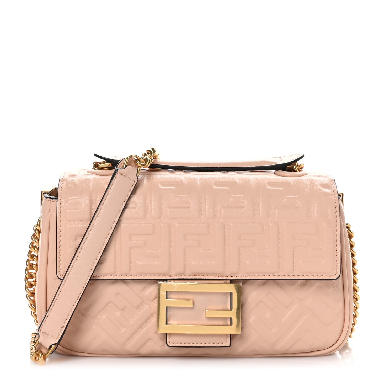 Nappa Small FF Embossed Midi Chain Baguette Light Rose