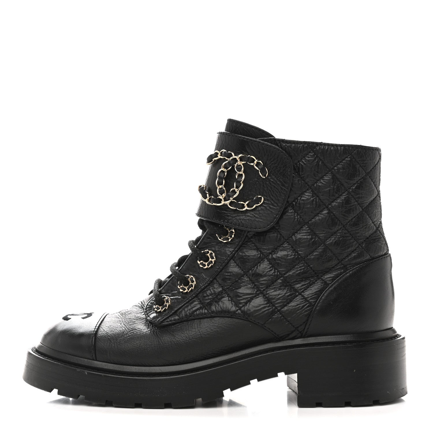 chanel-shiny-goatskin-calfskin-quilted-lace-up-combat-boots-37-black