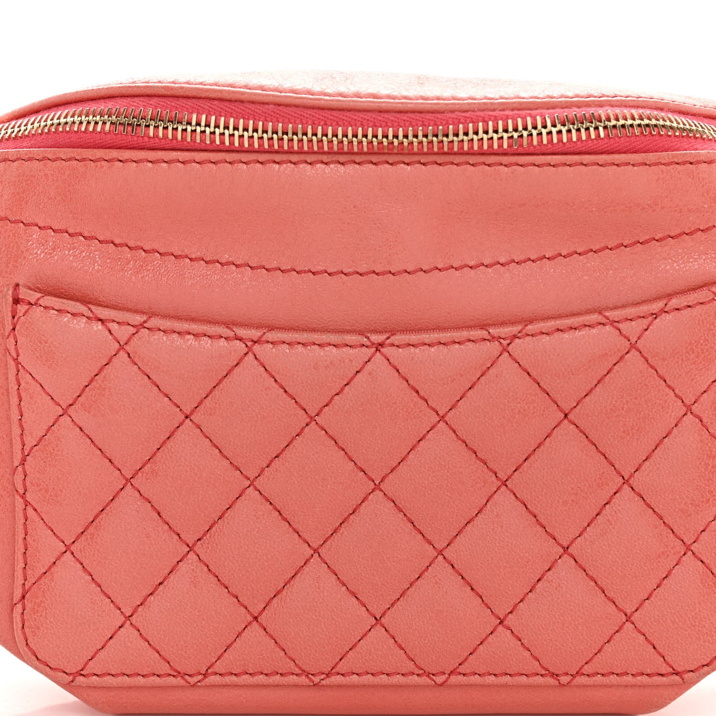 Crumpled Glazed Lambskin Quilted Waist Bag Fanny Pack Pink