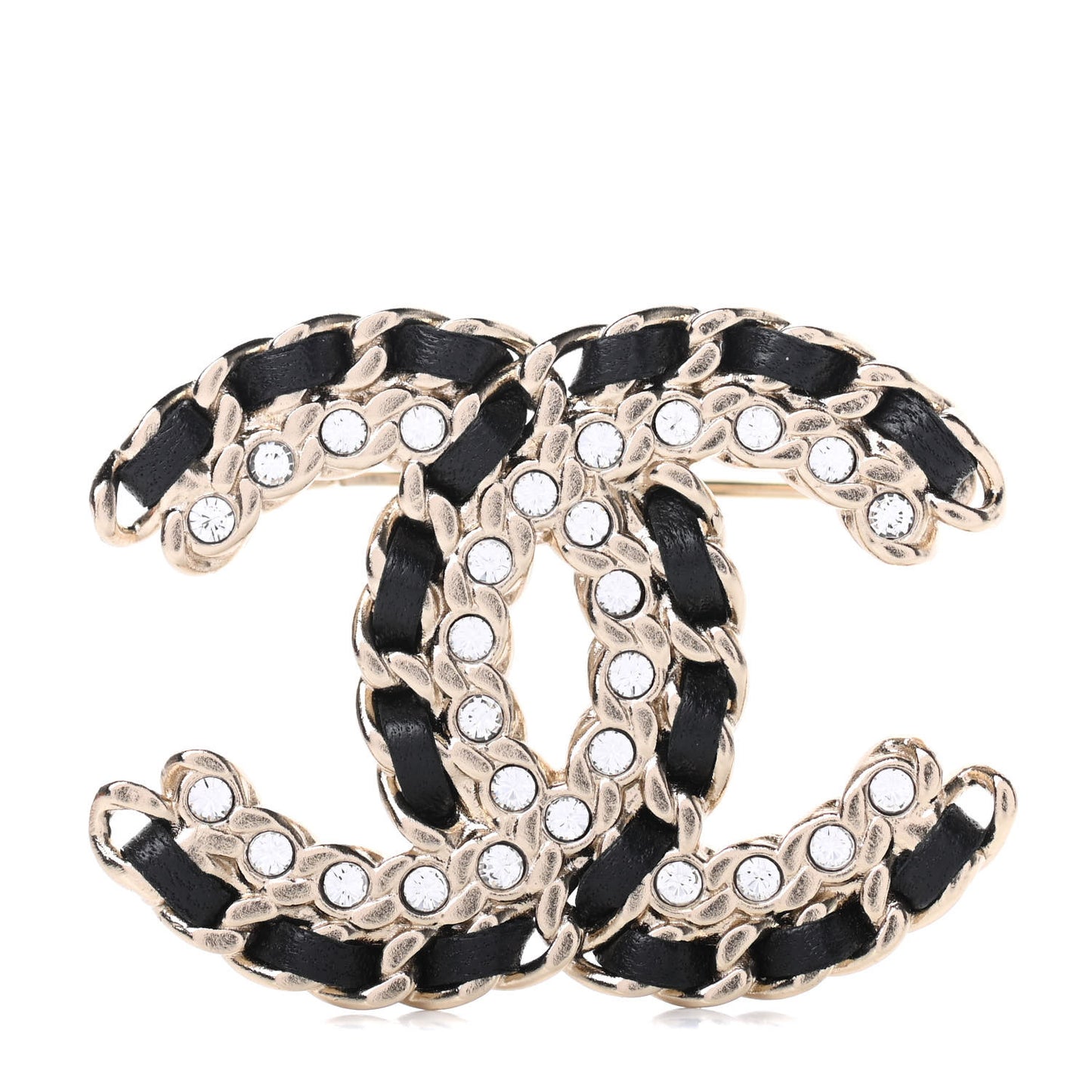 Lambskin Crystal Vintage Allure CC Chain Brooch Black Gold