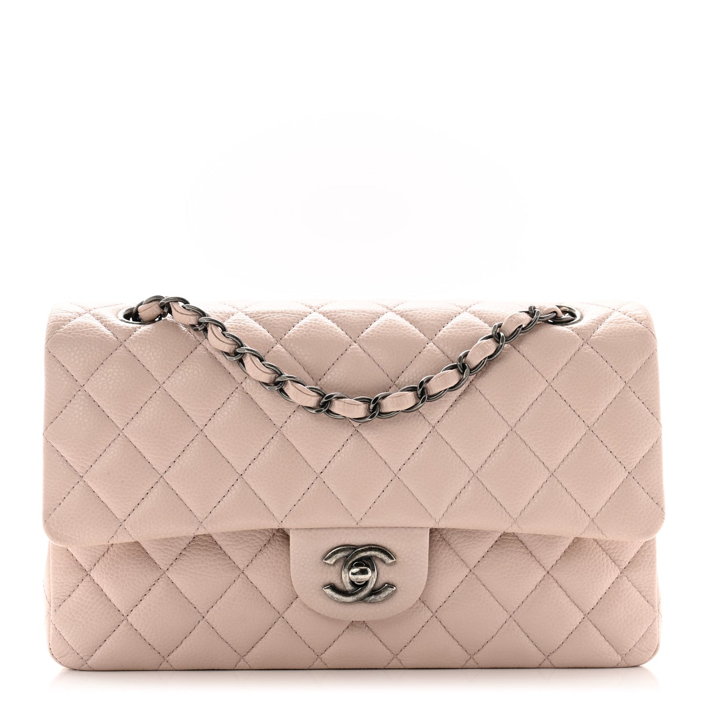 Caviar Quilted Medium Double Flap Light Pink
