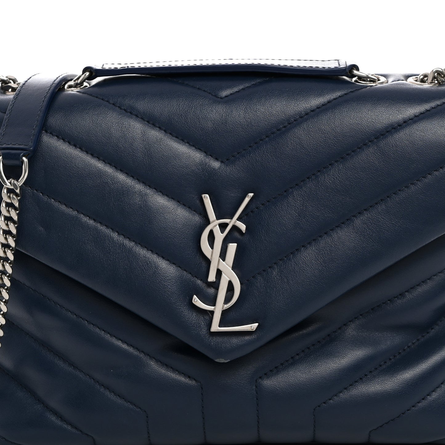 Calfskin Y Quilted Monogram Small Loulou Chain Satchel Denim Blue