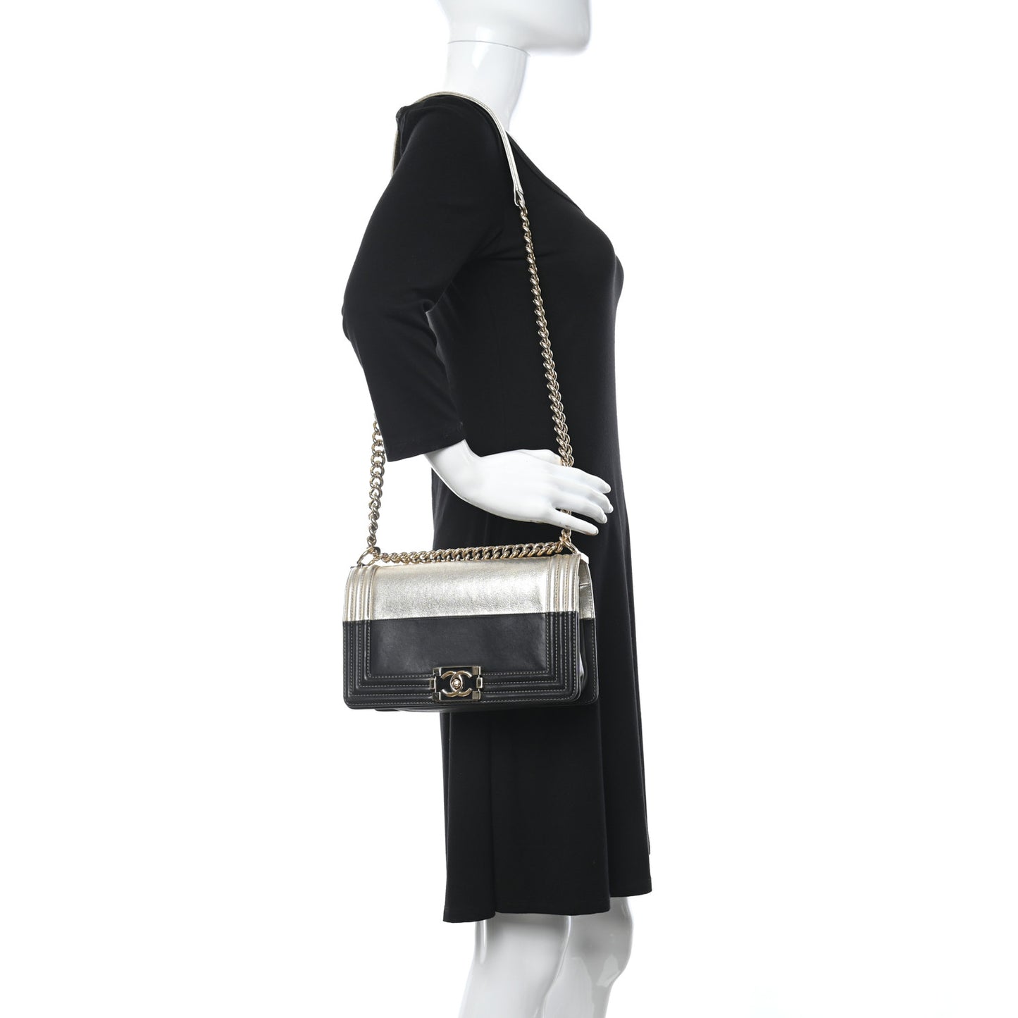 Metallic Goatskin Calfskin Medium Boy Flap Gold Black