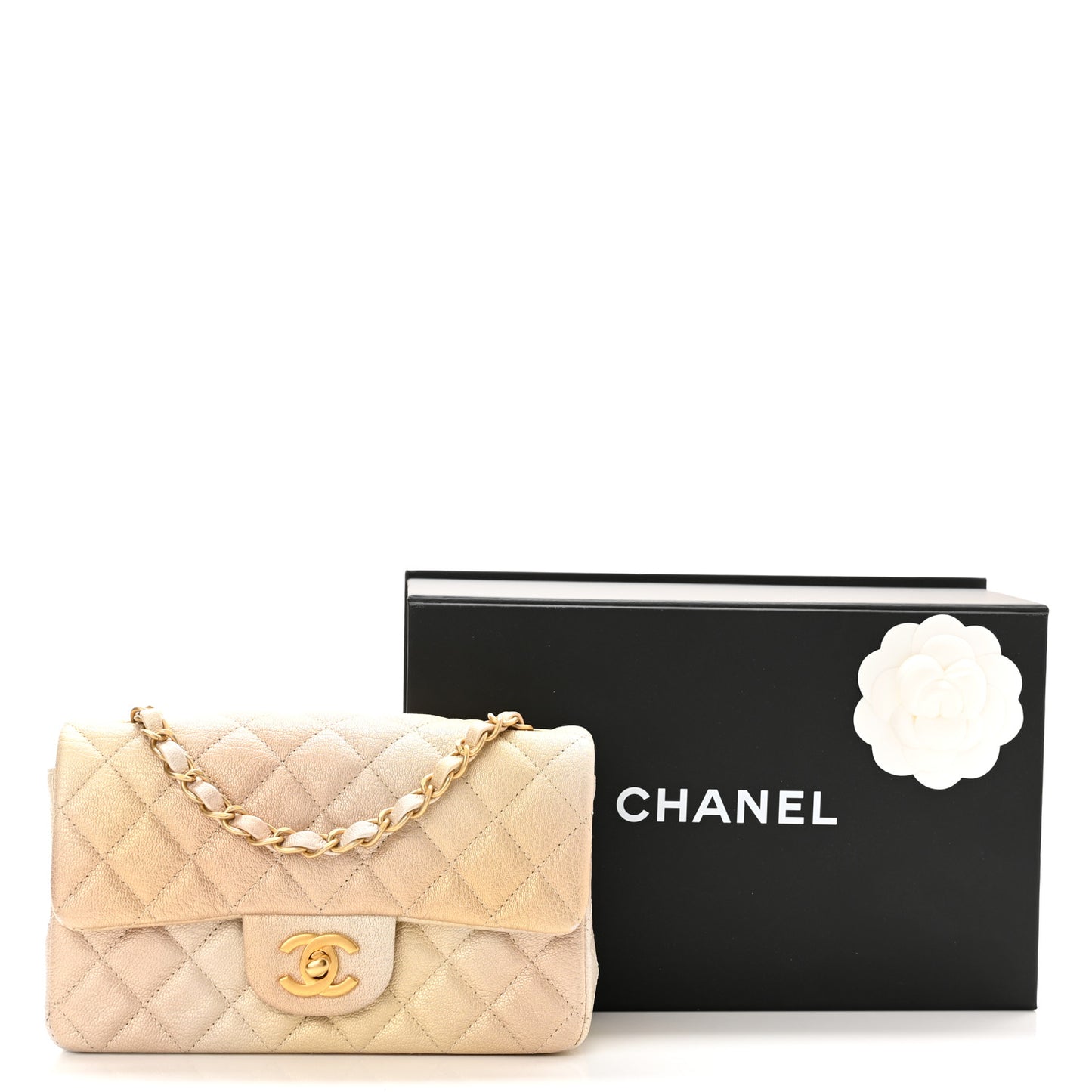 Metallic Goatskin Quilted Mini Rectangular Flap Gold