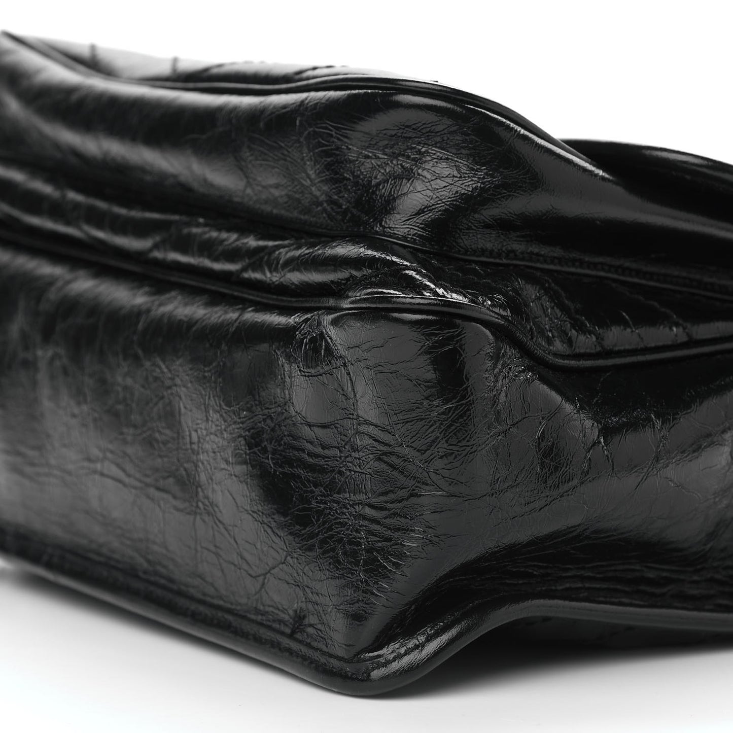 Crinkled Calfskin Matelasse Monogram Large Niki Chain Satchel Black