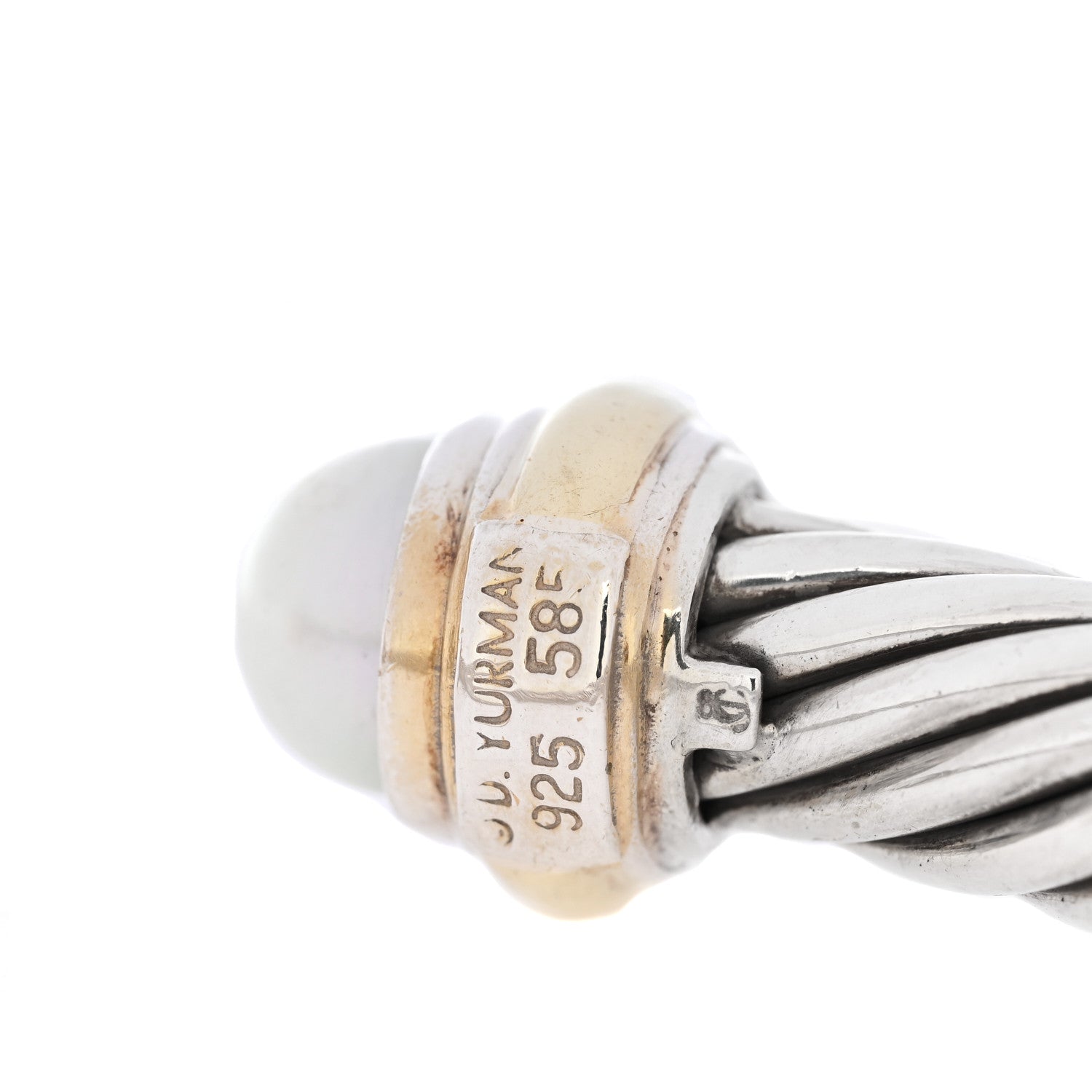 David Yurman Sterling Silver 14K Yellow Gold Pearl 7mm Cable Classics Bracelet 3 of 4