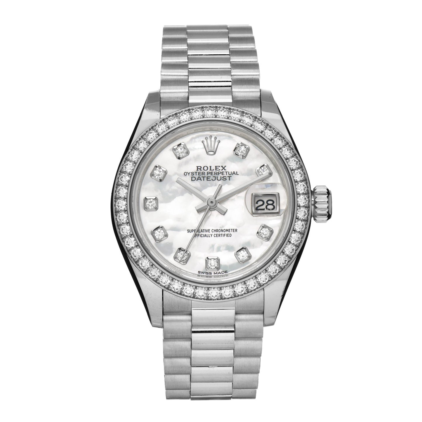 Platinum Diamond Mother of Pearl 28mm Oyster Perpetual Datejust Watch 279136RBR