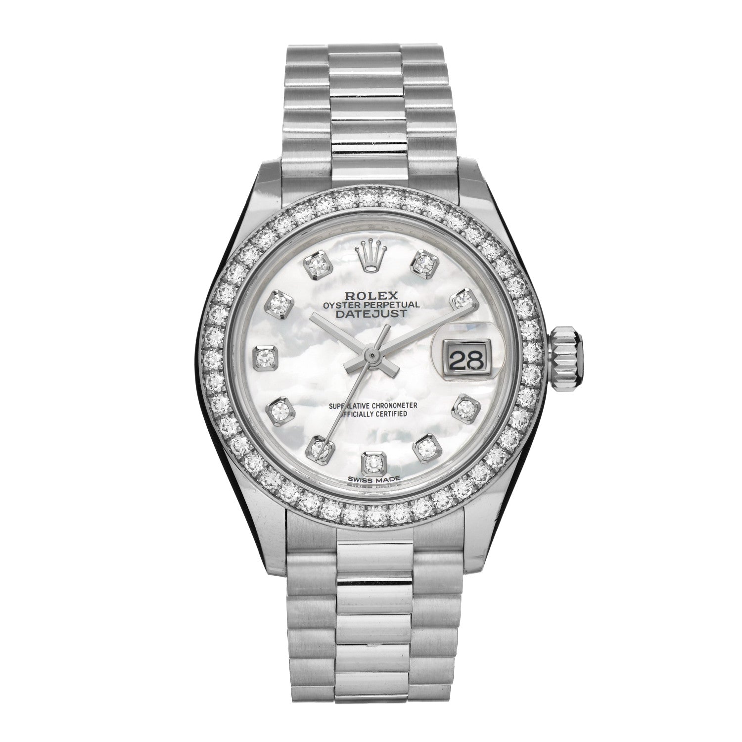 Rolex Platinum Diamond Mother of Pearl 28mm Oyster Perpetual Datejust Watch 279136RBR 1 of 5