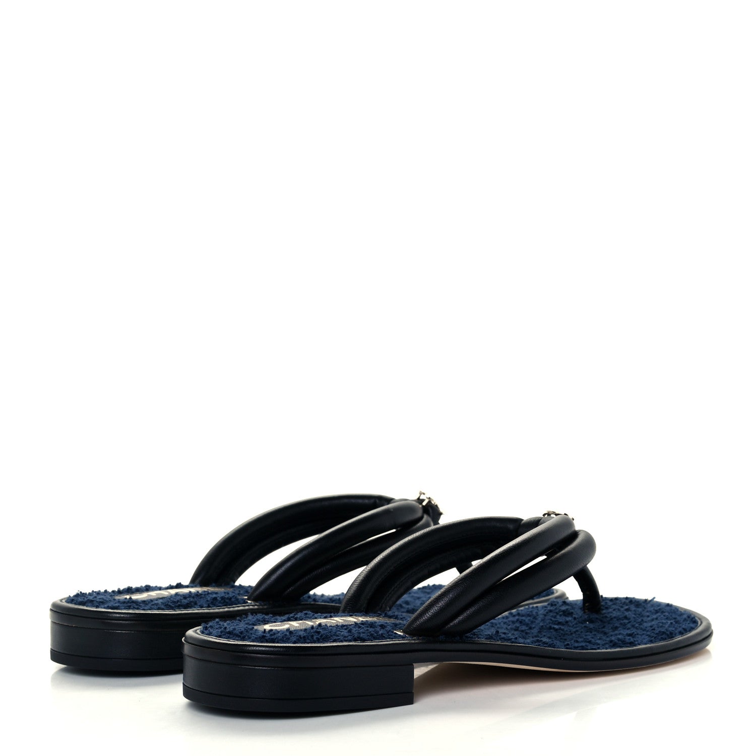Chanel Lambskin Fabric CC Thong Sandals 36.5 Black Dark Navy 4 of 10