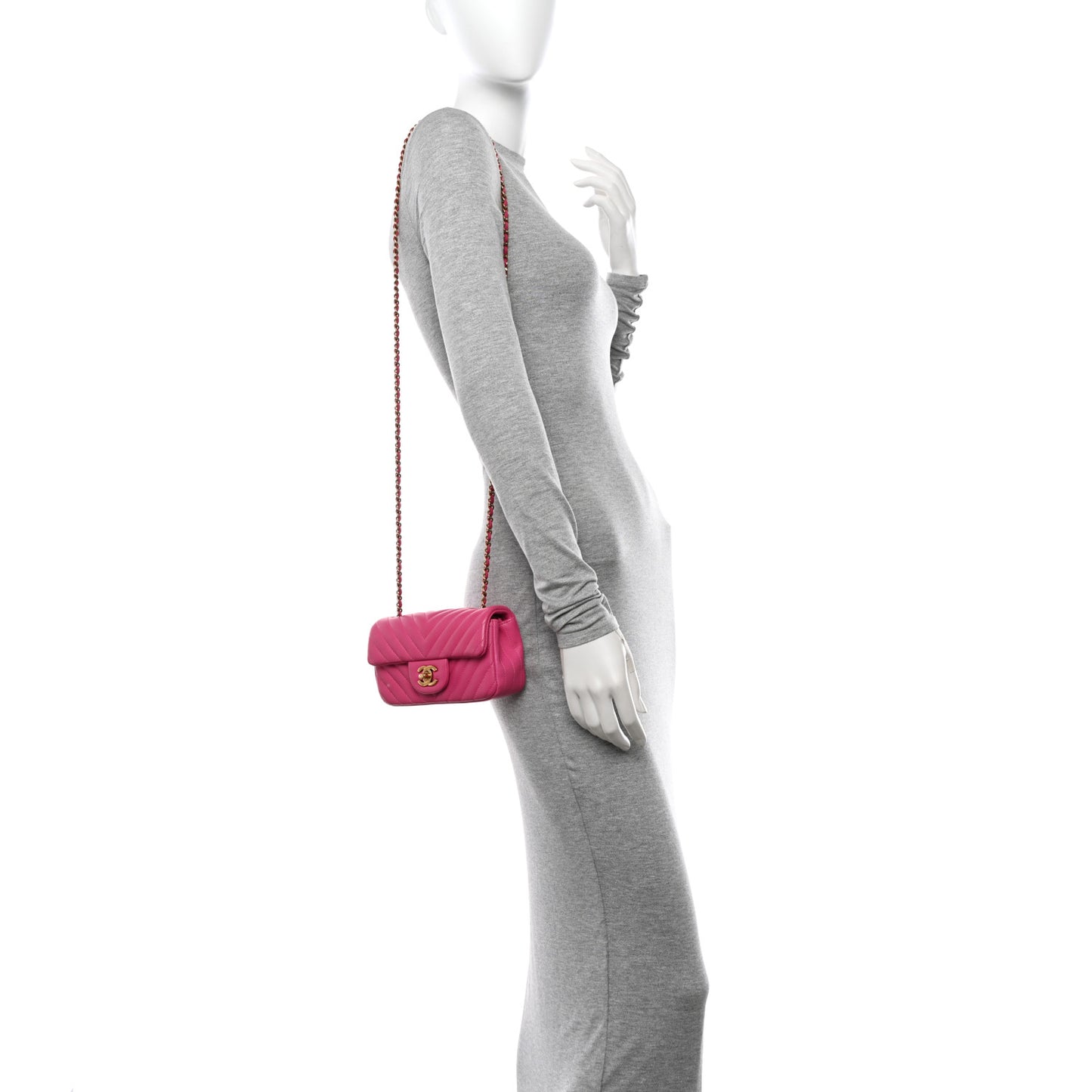 Lambskin Chevron Quilted Extra Mini Rectangular Flap Dark Pink