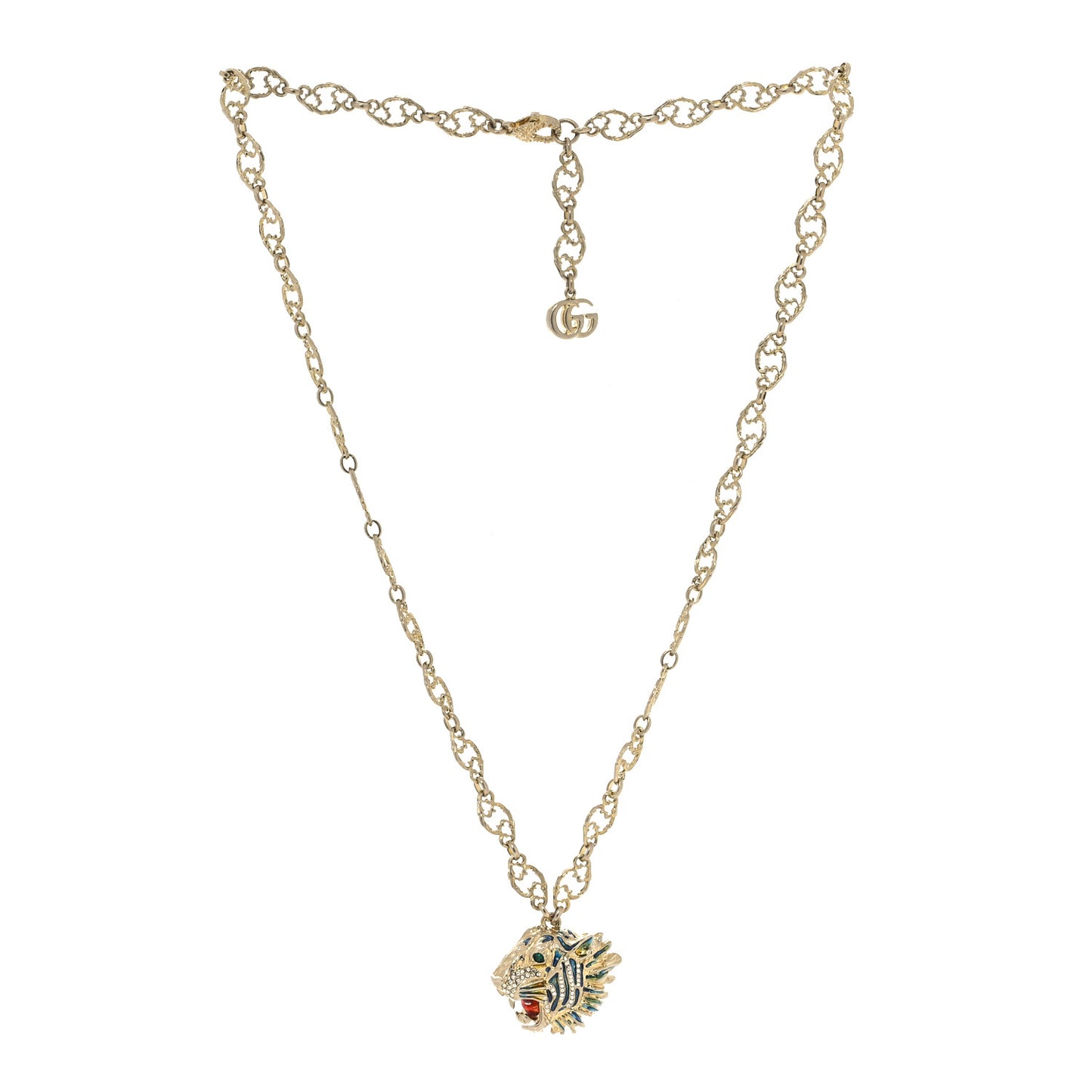 Metal Enamel Roaring Tiger Pendant Necklace Gold