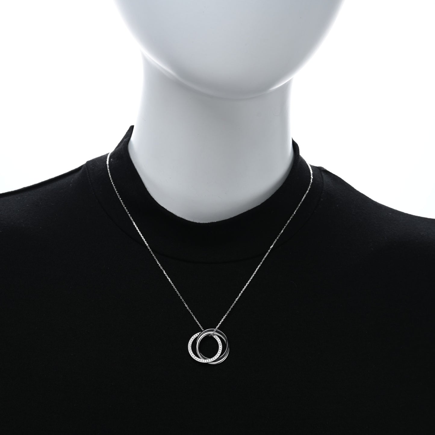 18K White Gold Black Ceramic Diamond Trinity Pendant Necklace