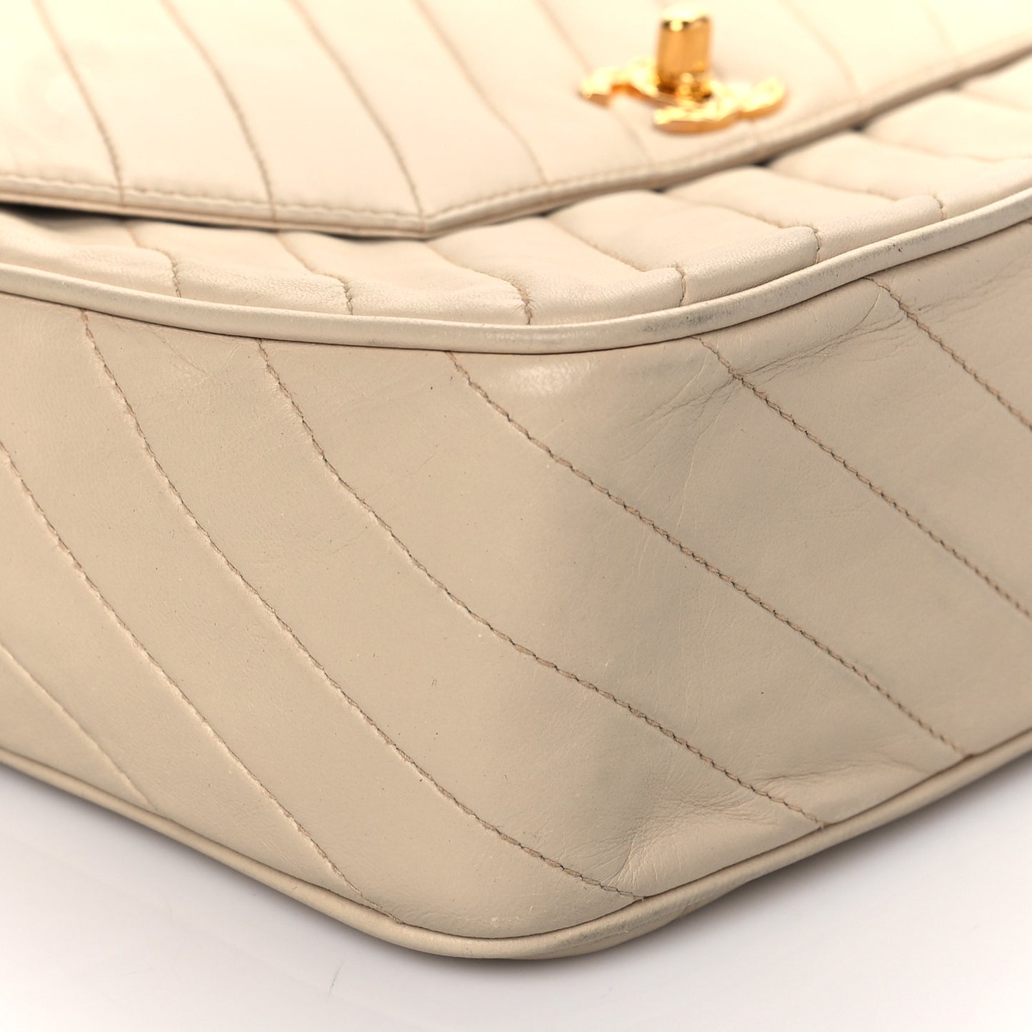 Lambskin Diagonal Quilted Tassel Camera Bag Light Beige