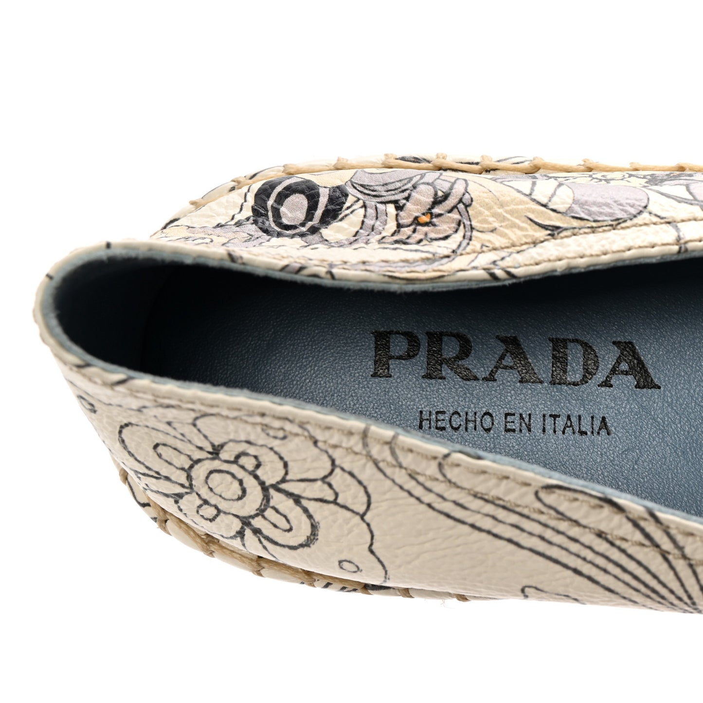 X JAMES JEAN Glace Calfskin Rabbit Print Espadrilles 38 Opaline