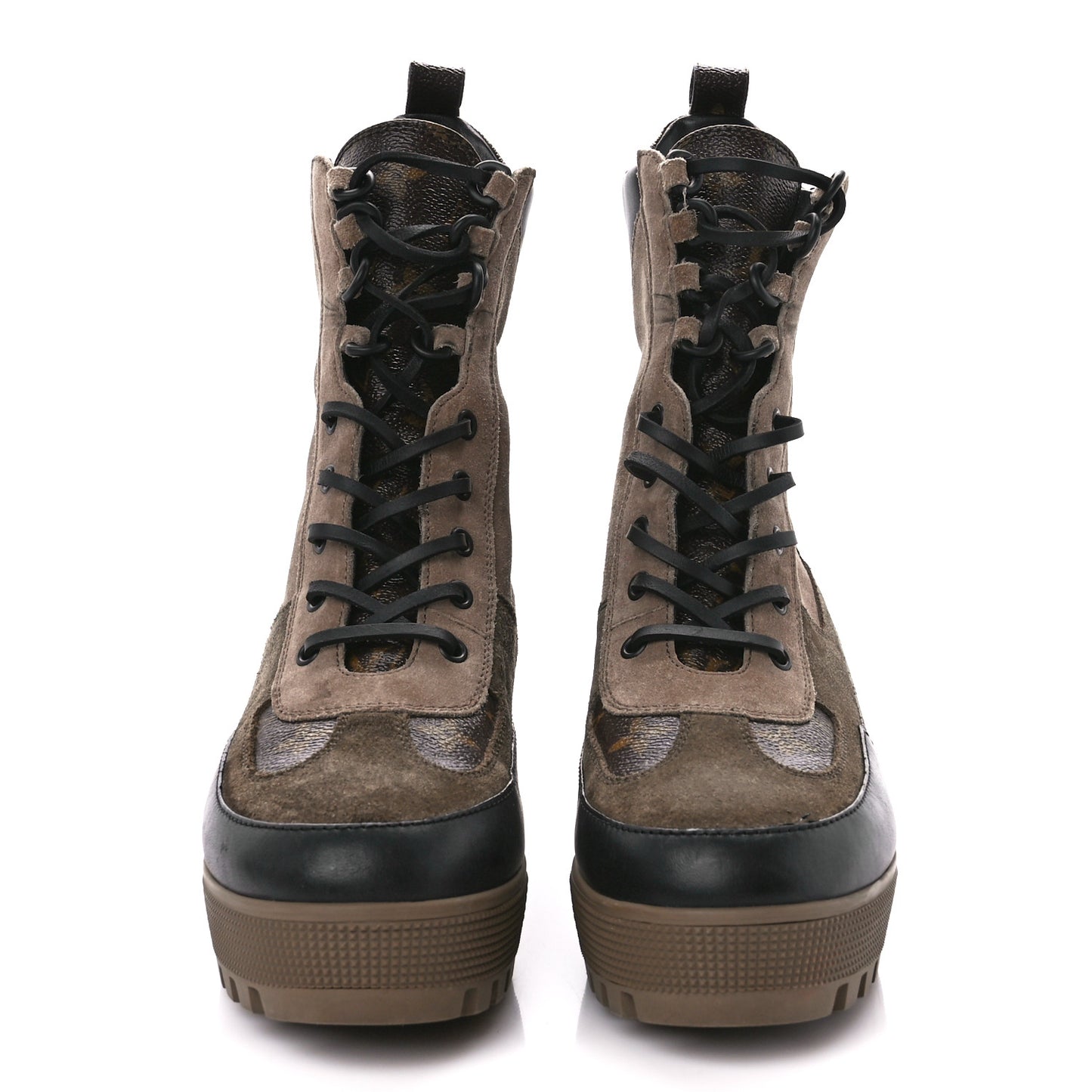 Suede Calfskin Monogram Laureate Platform Desert Boots 41 Taupe