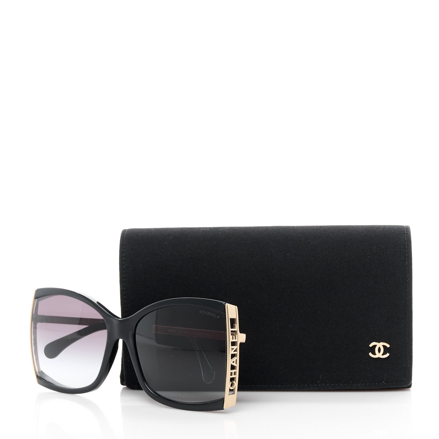 Acetate Metal Logo Square Sunglasses 71545A Black Gold
