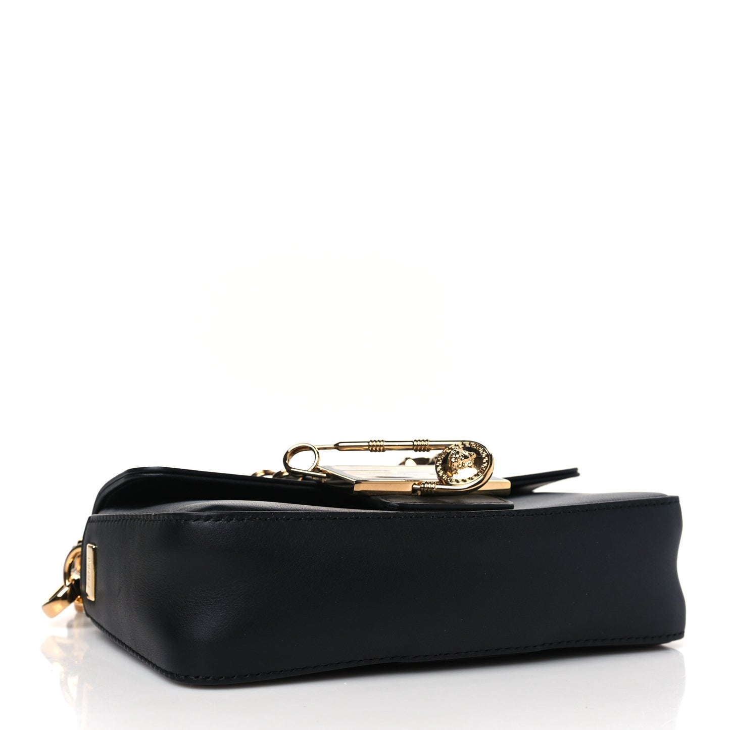 X VERSACE Vitello Seta Fendace Mini Brooch Baguette Black