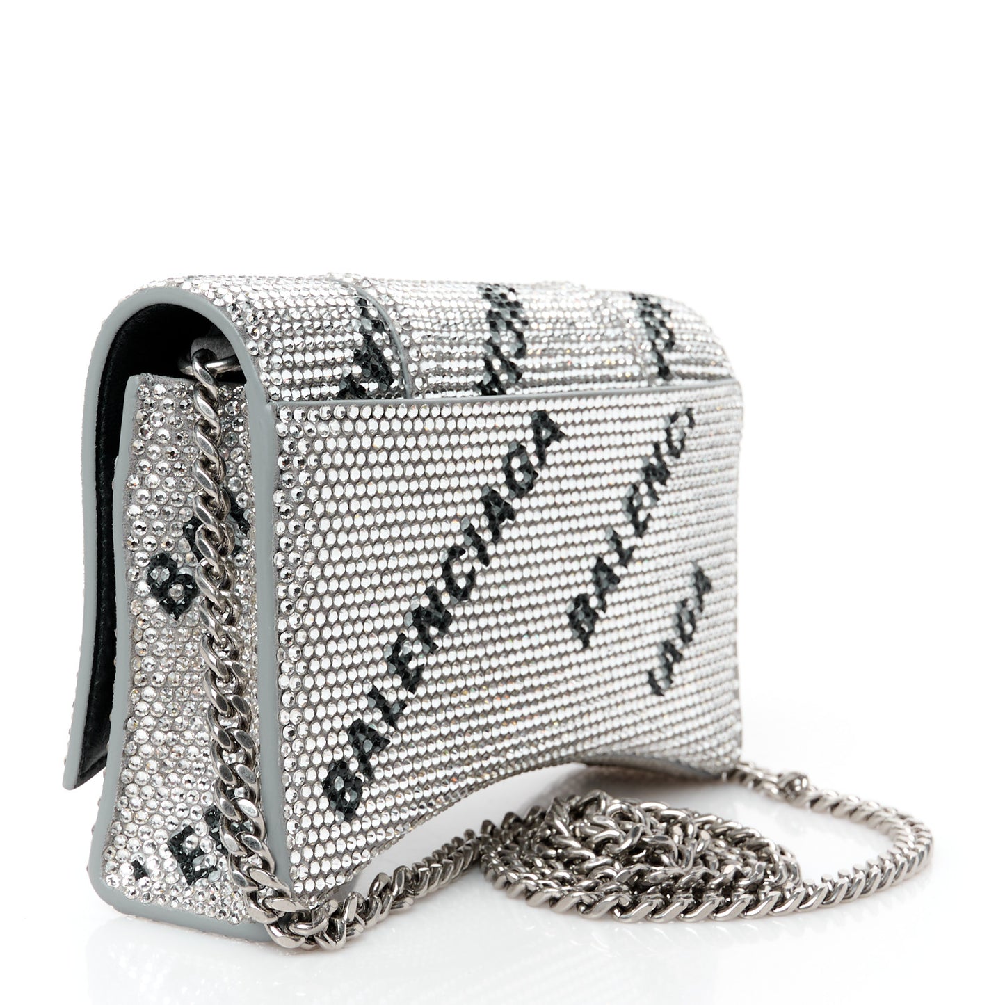 Strass Suede Allover Logo Hourglass Chain Bag Silver Black