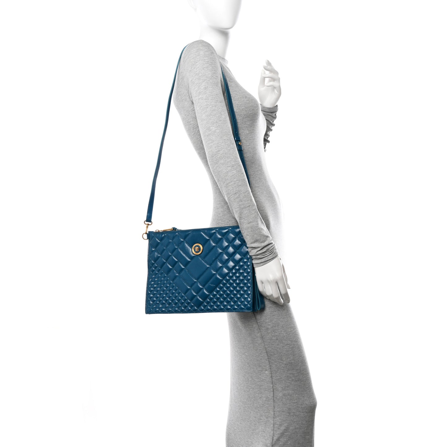 Patent Calfskin Quilted Large Tribute Icon Crossbody Pouch Blue