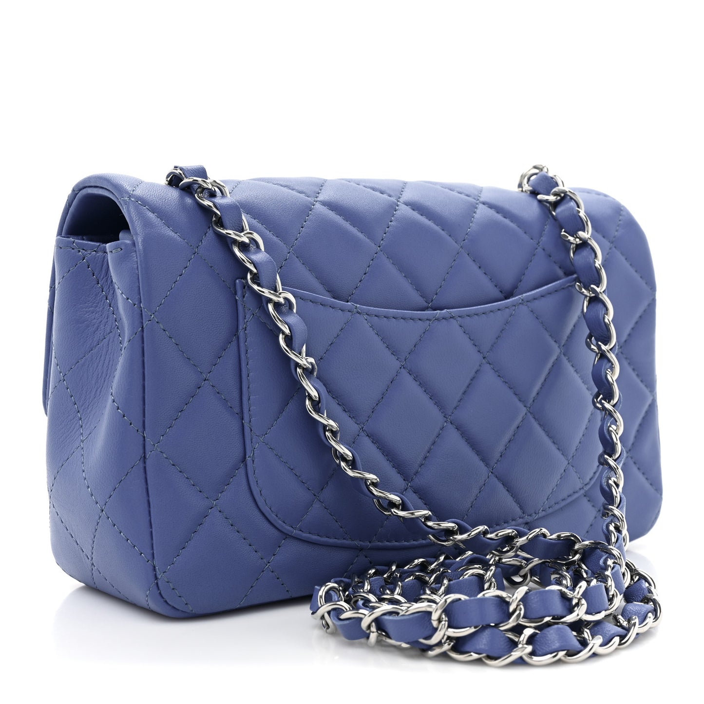 Lambskin Quilted Mini Rectangular Flap Blue