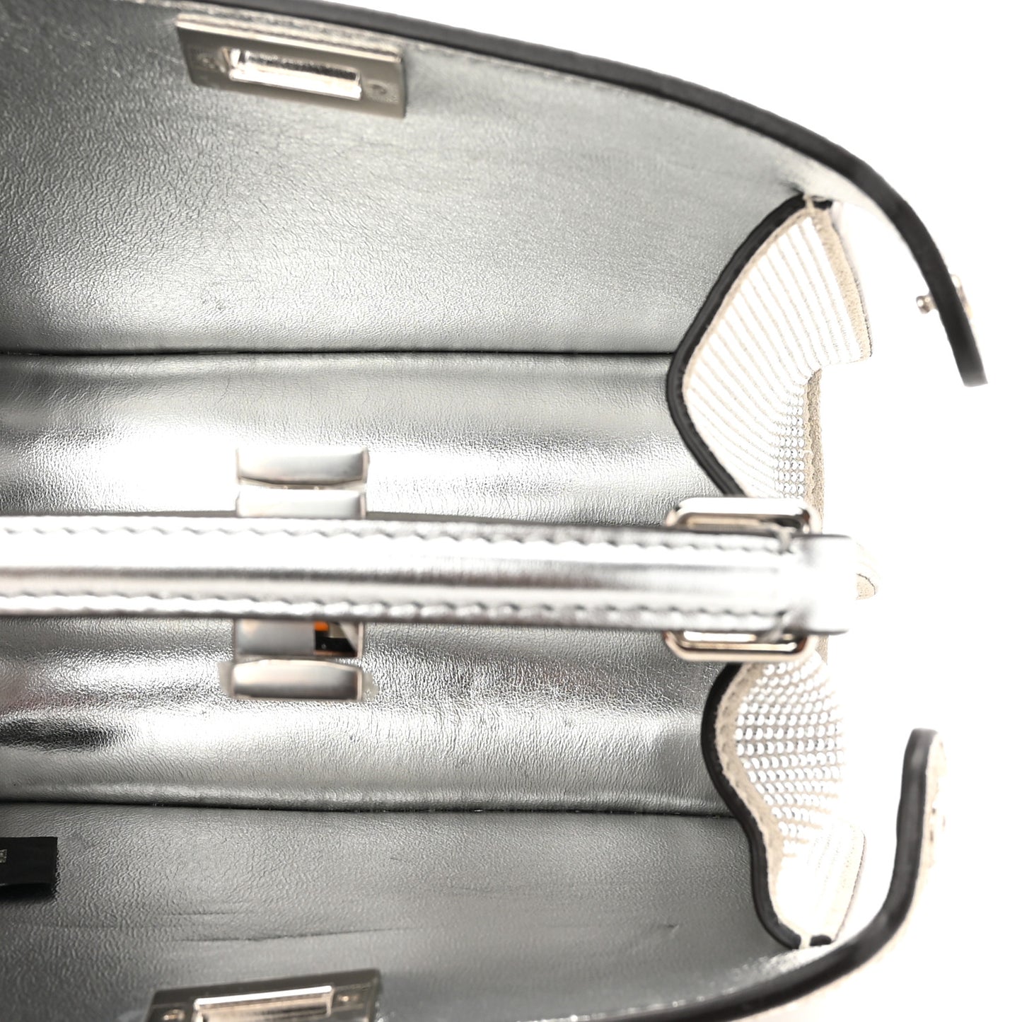 Crystal Vitello Laminato FF Petite Peekaboo I SEE U Satchel Crystal Argento