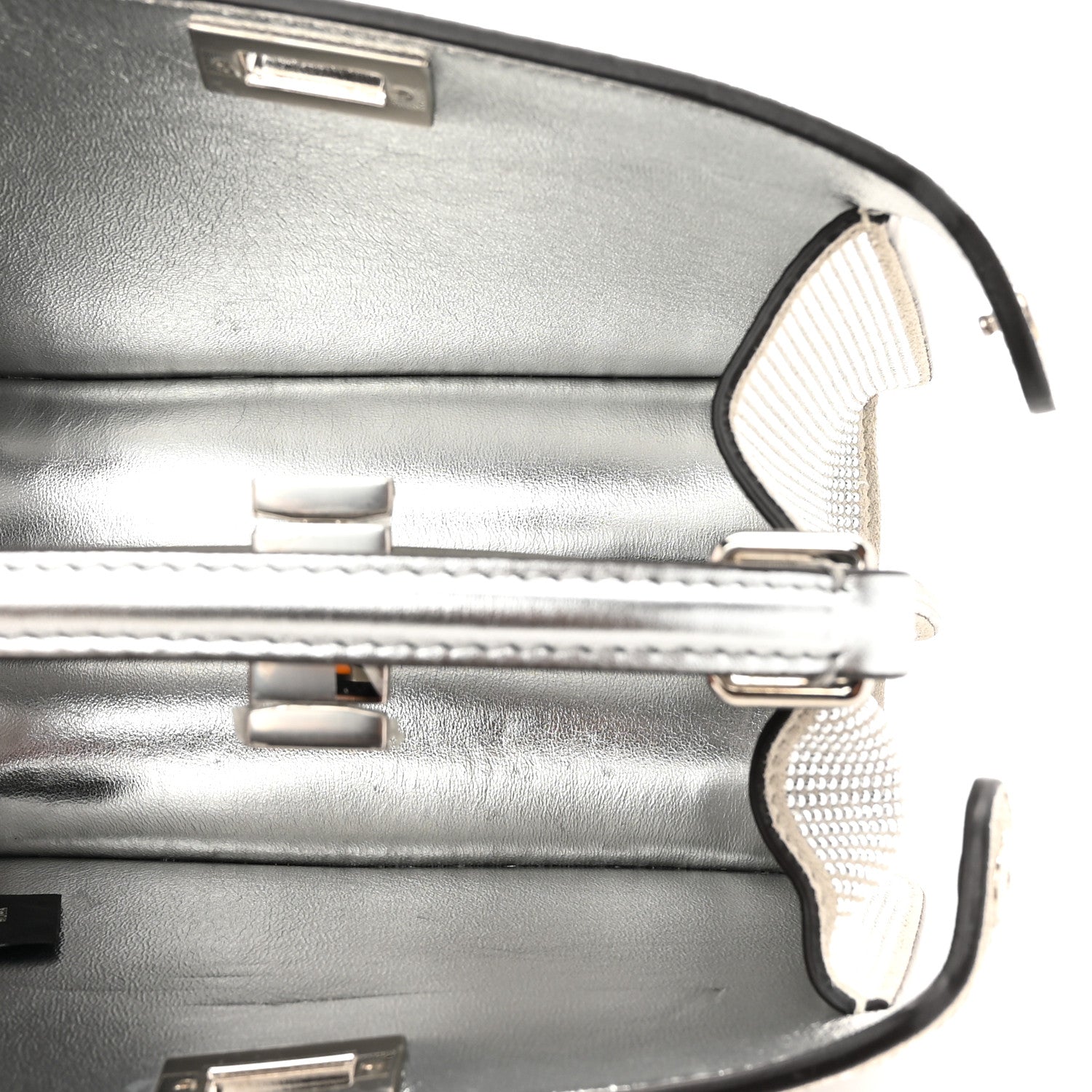 Fendi Crystal Vitello Laminato FF Petite Peekaboo I SEE U Satchel Crystal Argento 5 of 11