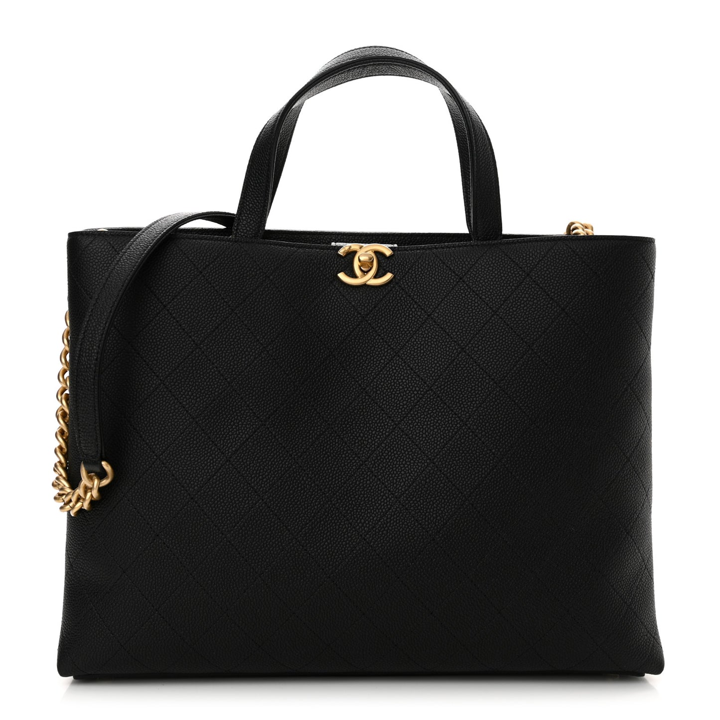 Caviar Stitched Large Shopping Tote Bag Black