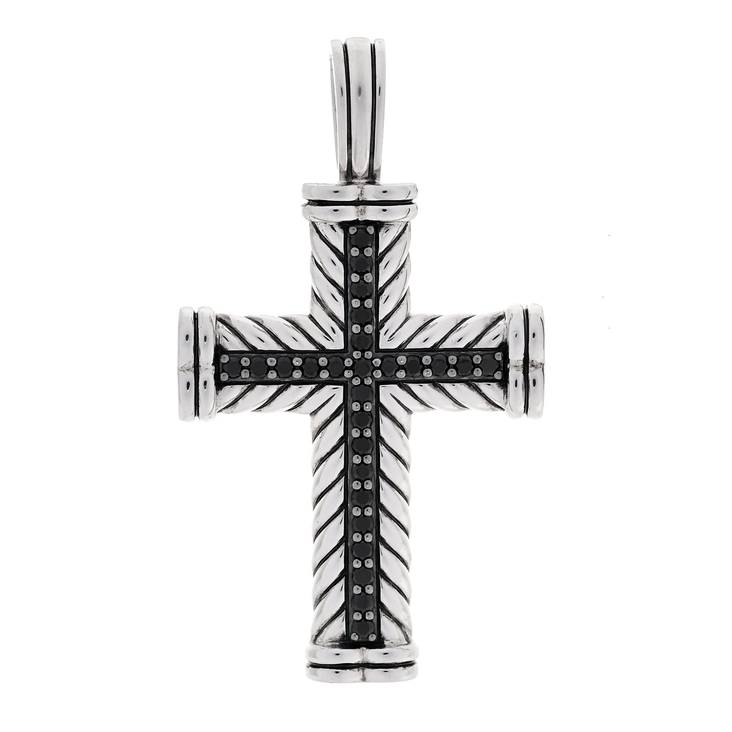 Sterling Silver Pave Black Diamond Chevron Cross Pendant