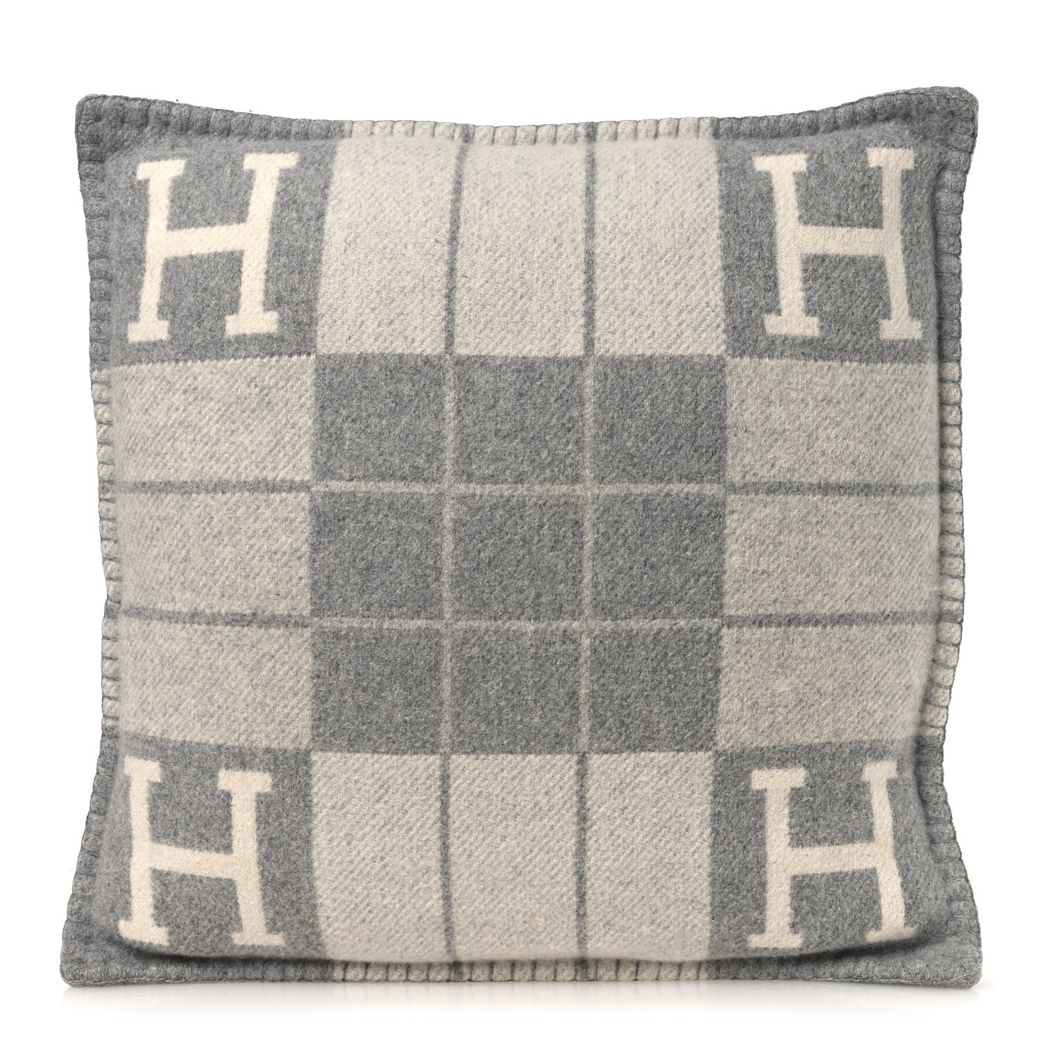 Hermes Wool Cashmere Avalon III Pillow PM Ecru Gris Clair 1918082