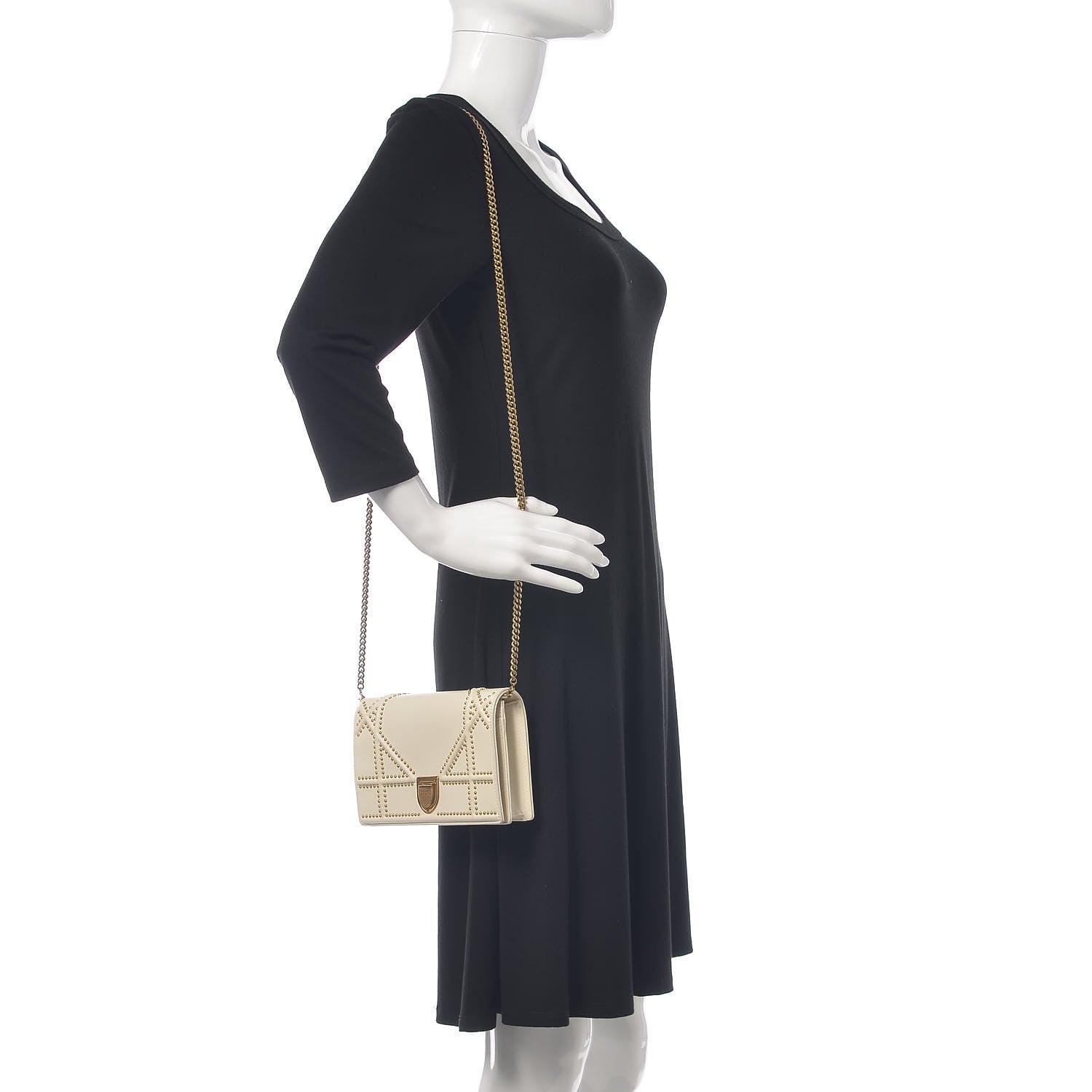 Christian Dior Calfskin Studded Diorama Wallet on Chain Pouch Off White 2 of 10