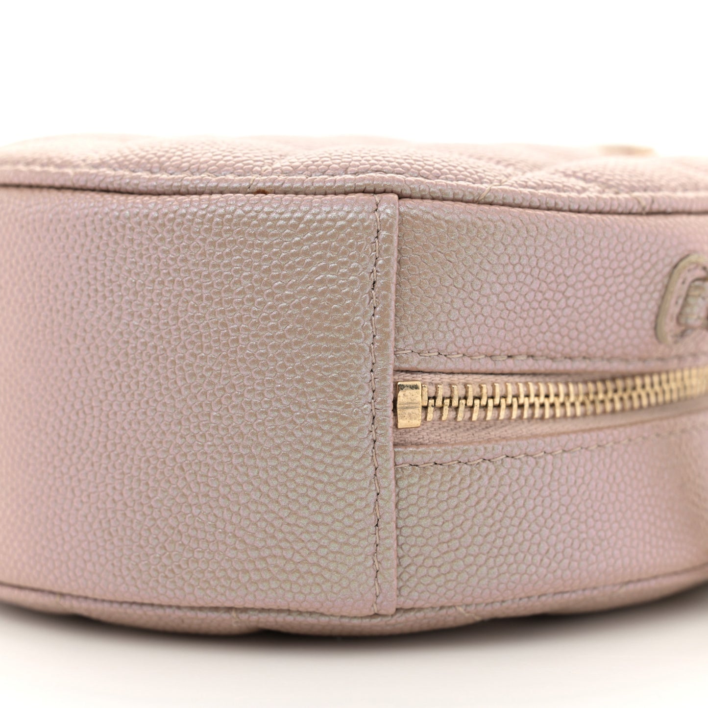 Iridescent Caviar Resin Quilted Round Clutch With Chain Beige