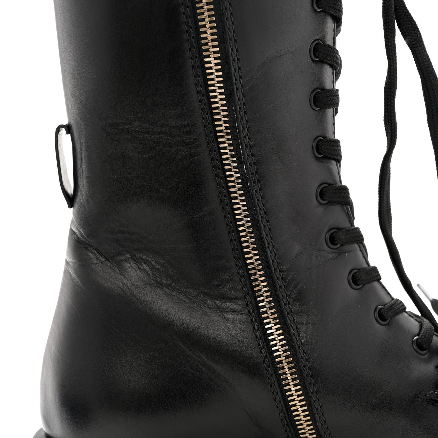 Vitello Lux Nylon Metal Triangle Logo Monolith Pouch Pocket 55mm Tall Combat Boots 36 Black