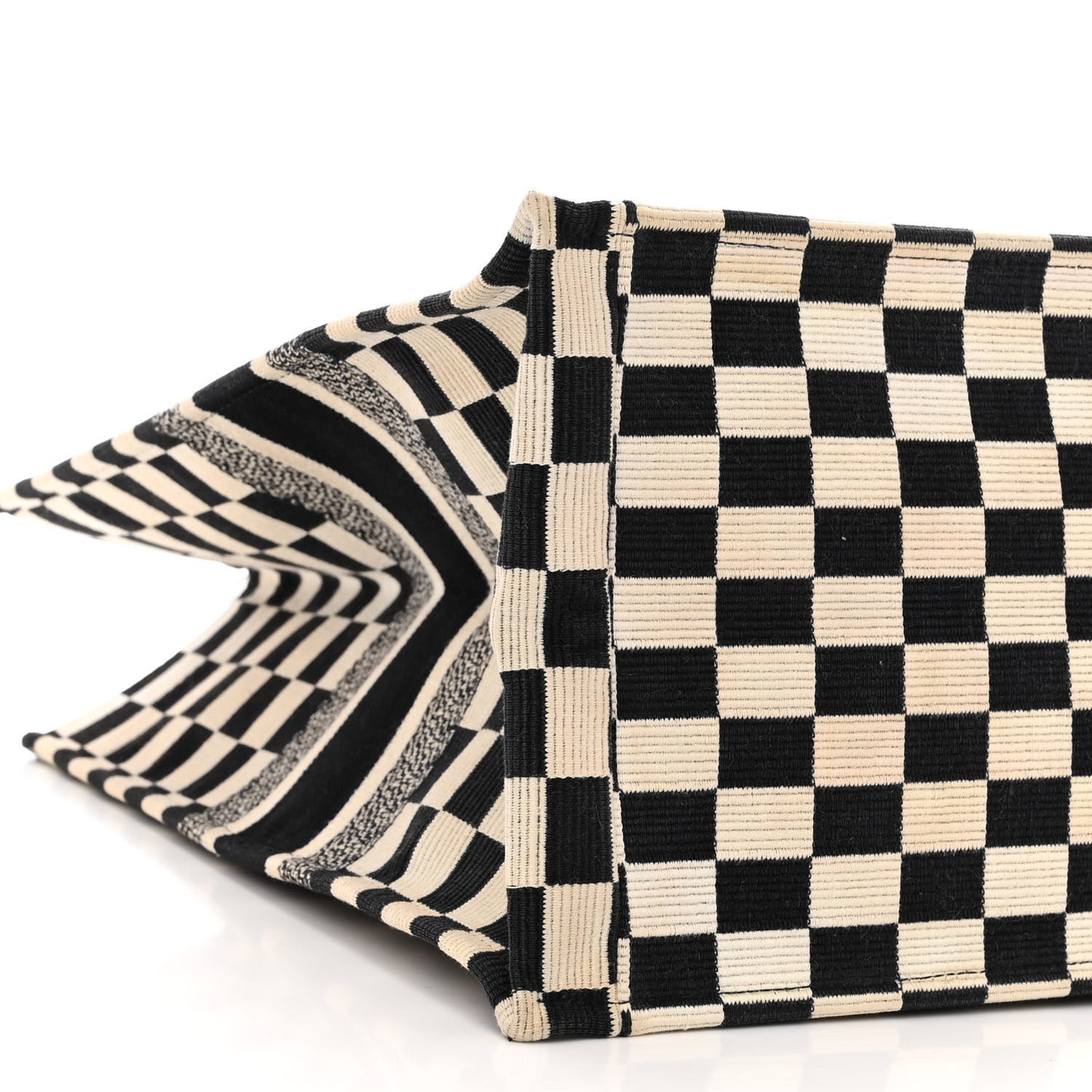 Canvas Embroidered Checkered Book Tote Black White