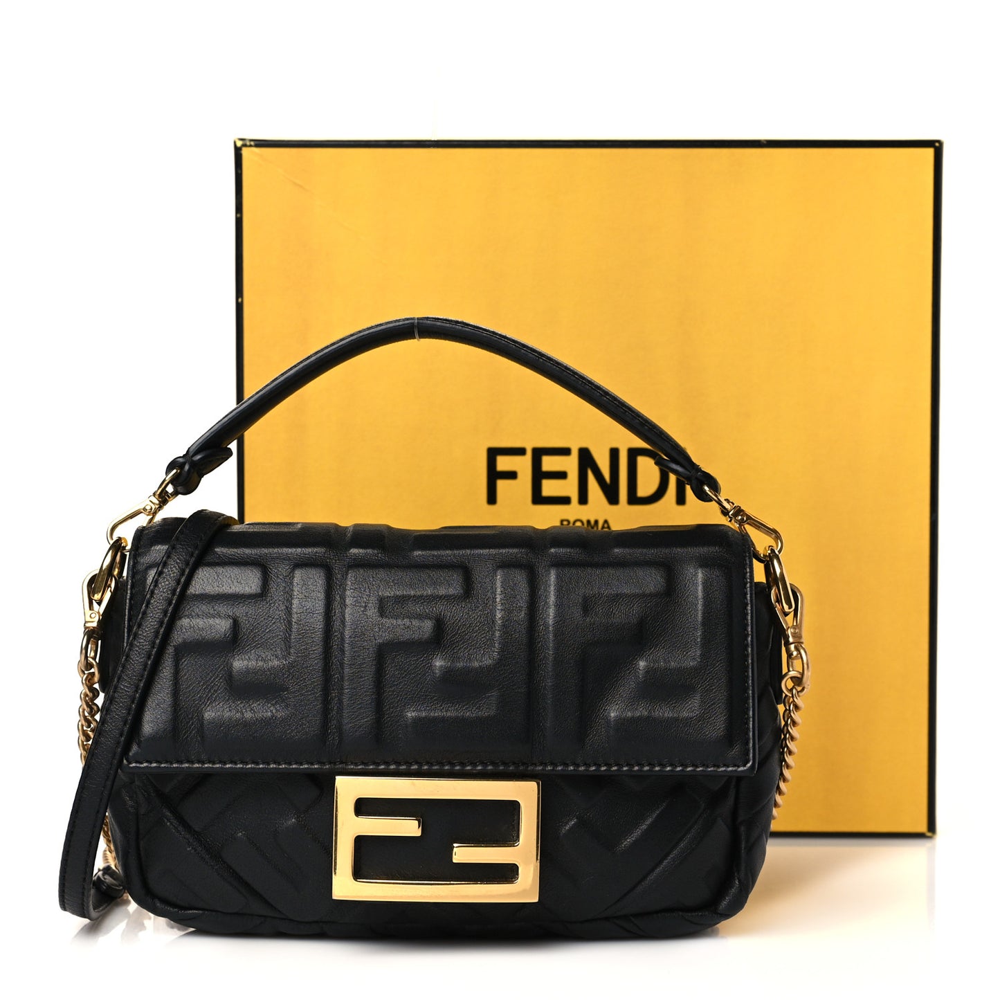 Nappa FF 1974 Embossed Mini Baguette Black