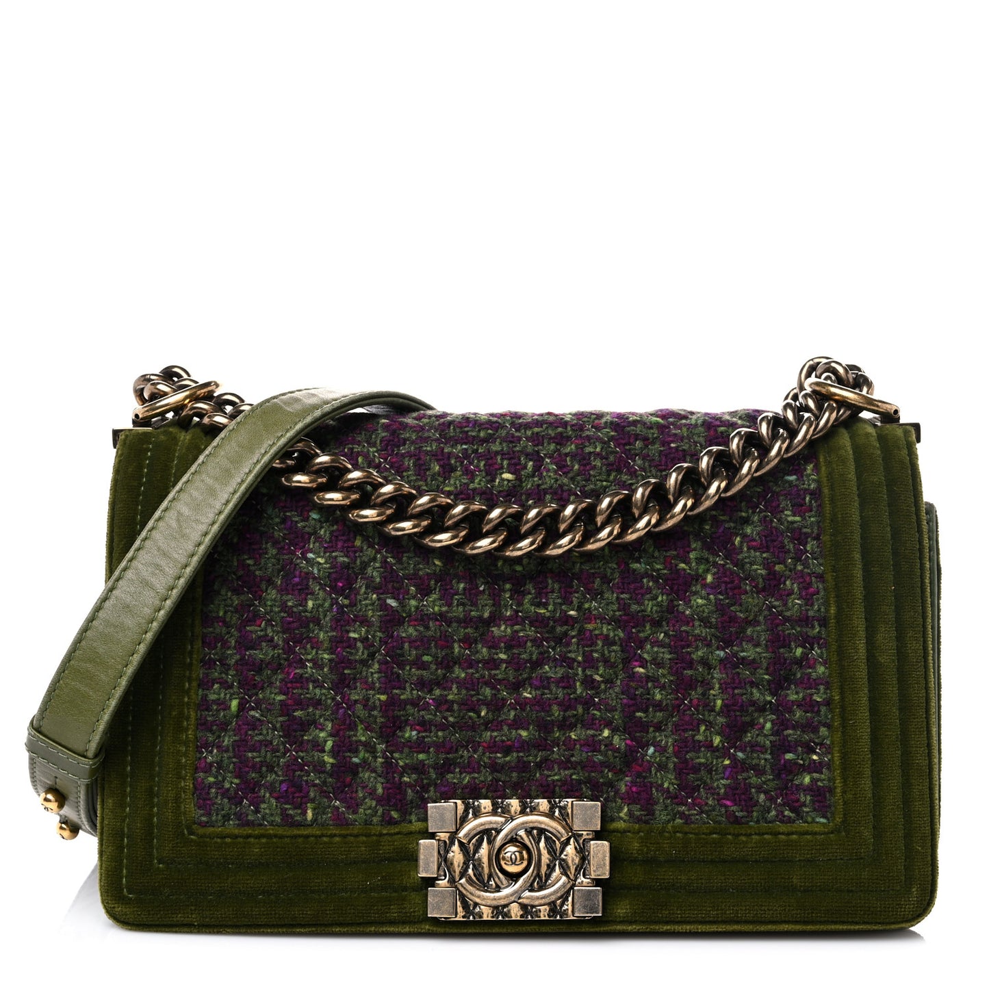 Velvet Tweed Medium Boy Flap Green