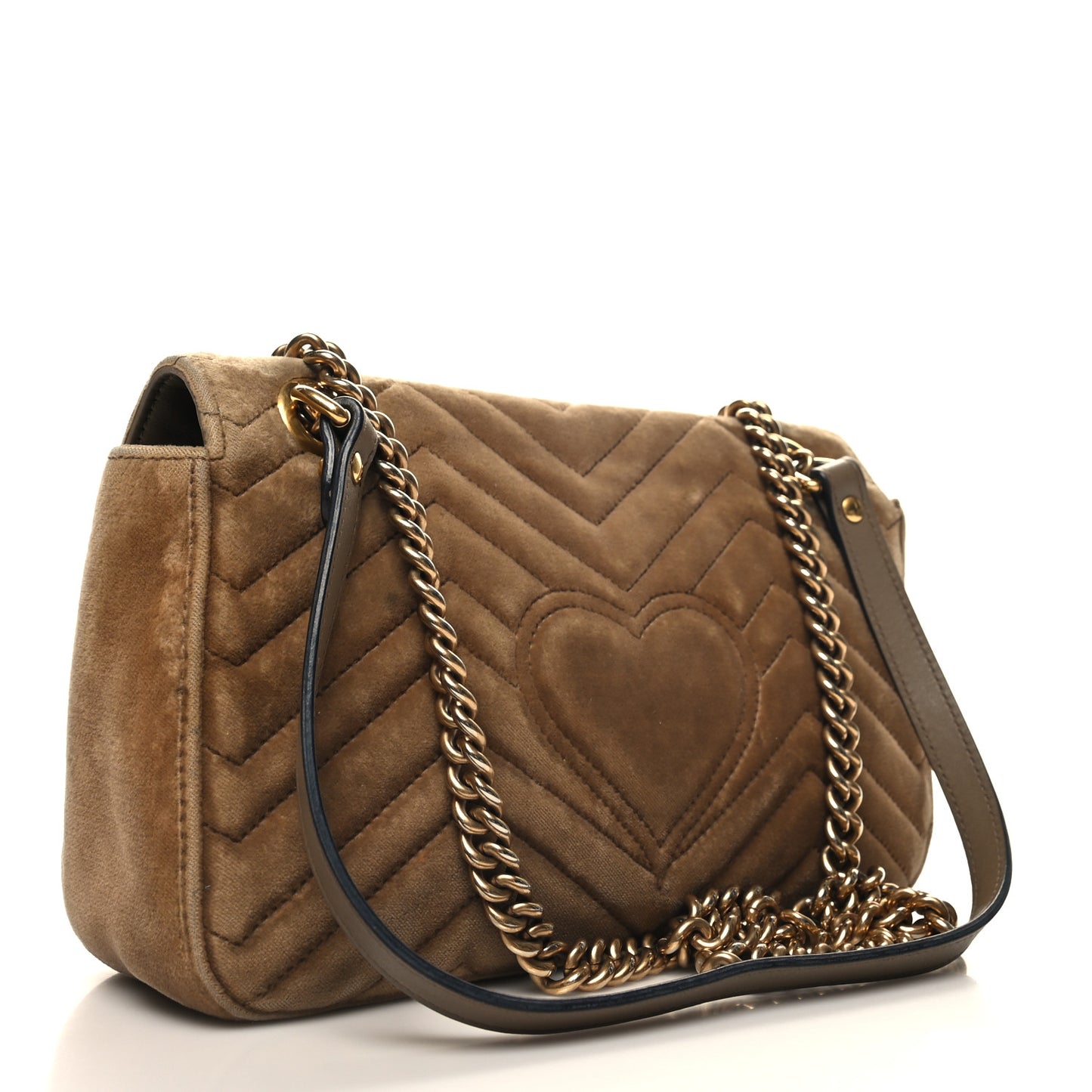 Velvet Matelasse Small GG Marmont Shoulder Bag Taupe