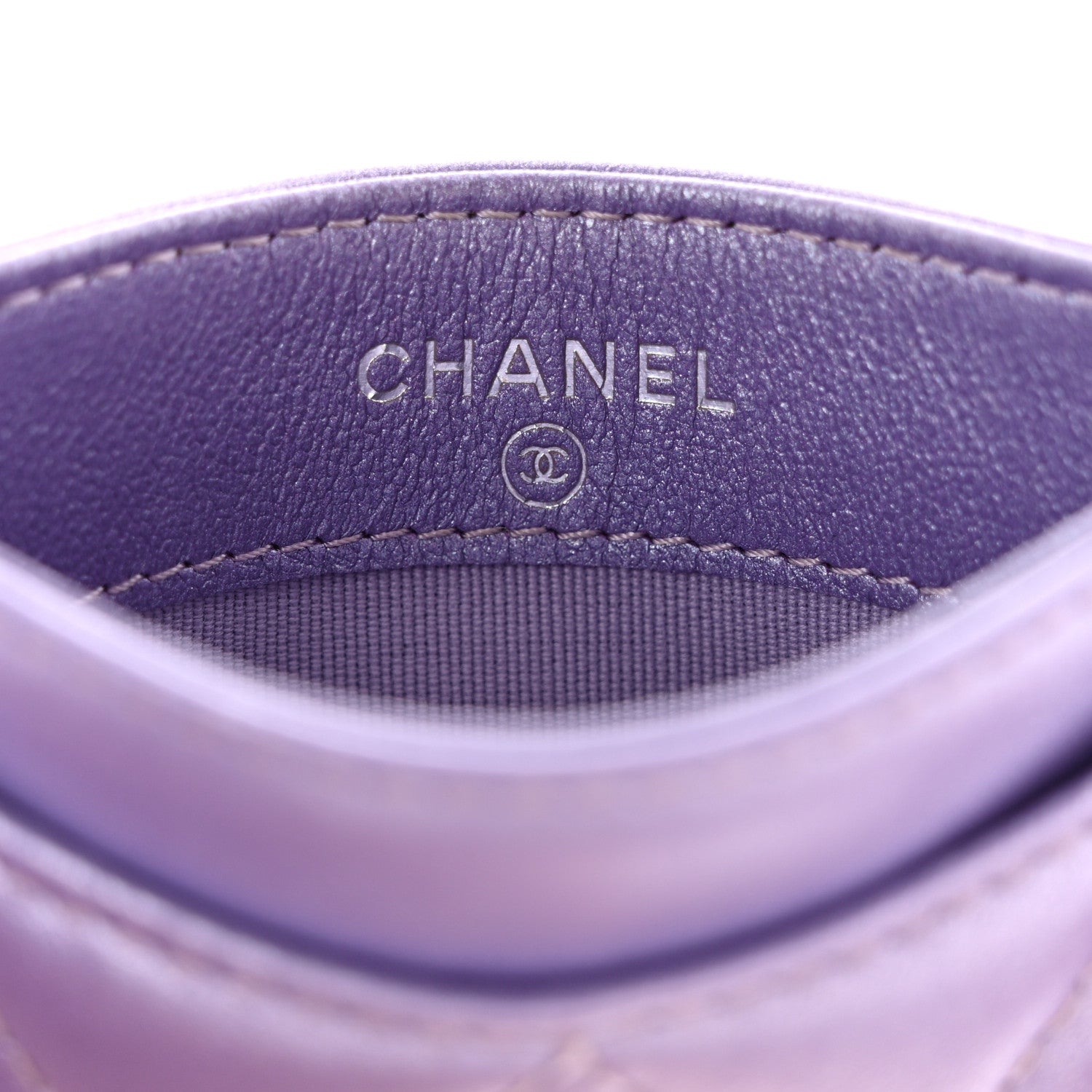 Chanel Metallic Lambskin Quilted Card Holder Light Purple 6 of 9