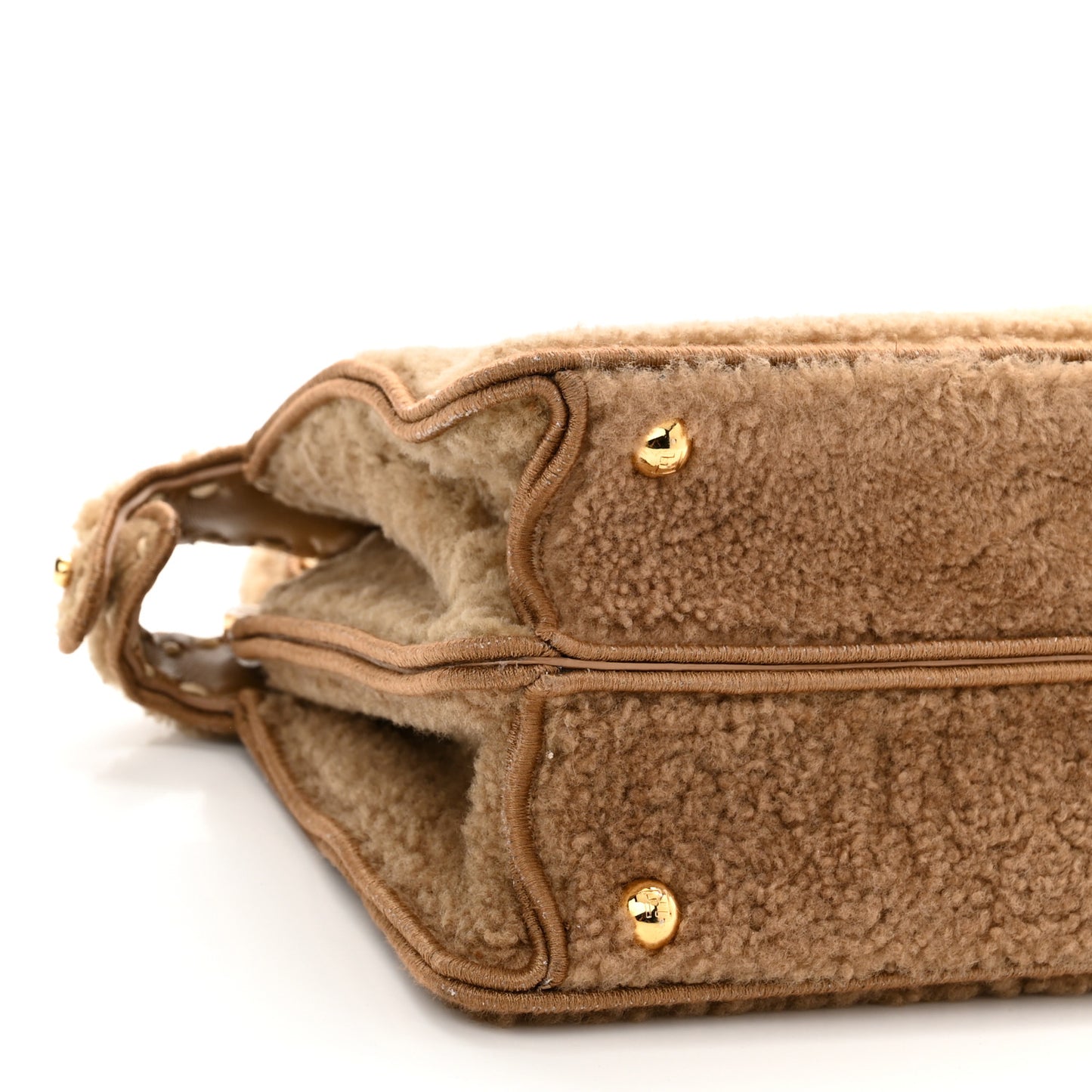 Curly Shearling Shiny Nappa Small Peekaboo I SEE U Satchel Camel