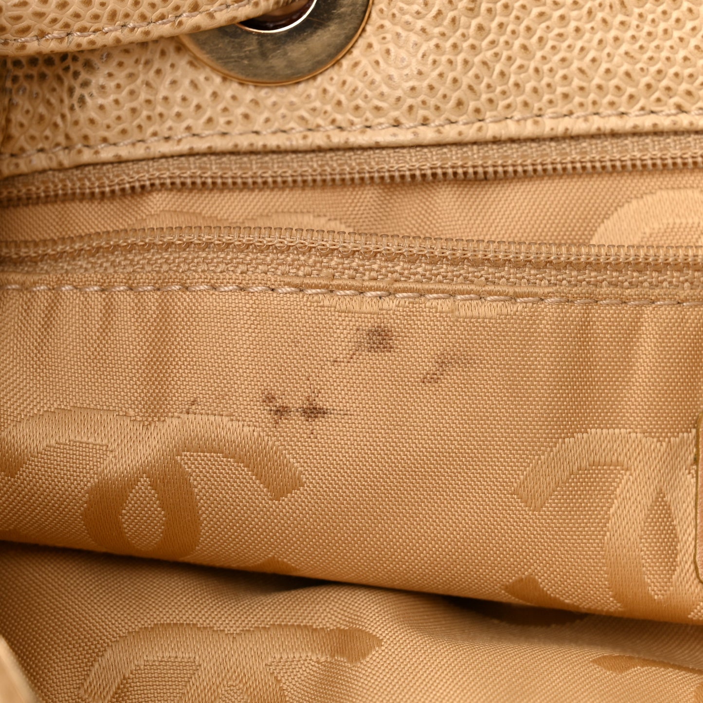 Caviar Wood CC Drawstring Bucket Bag Beige