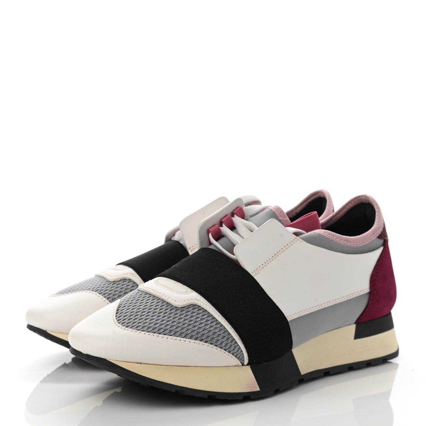 Calfskin Neoprene Mesh Suede Race Runner Sneakers 38 White Burgundy