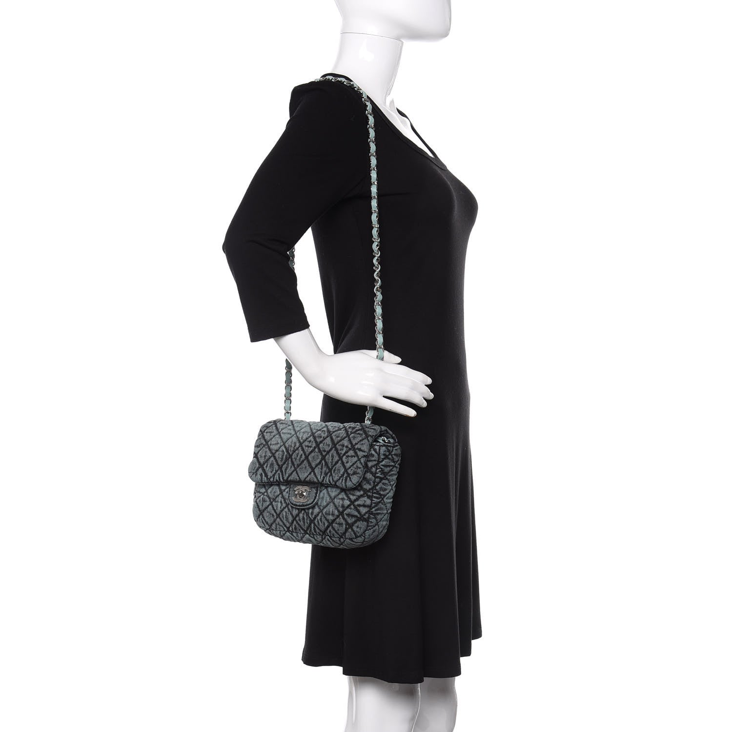 Chanel Washed Denim Quilted Small Denimpression Flap Blue Black 2 of 10