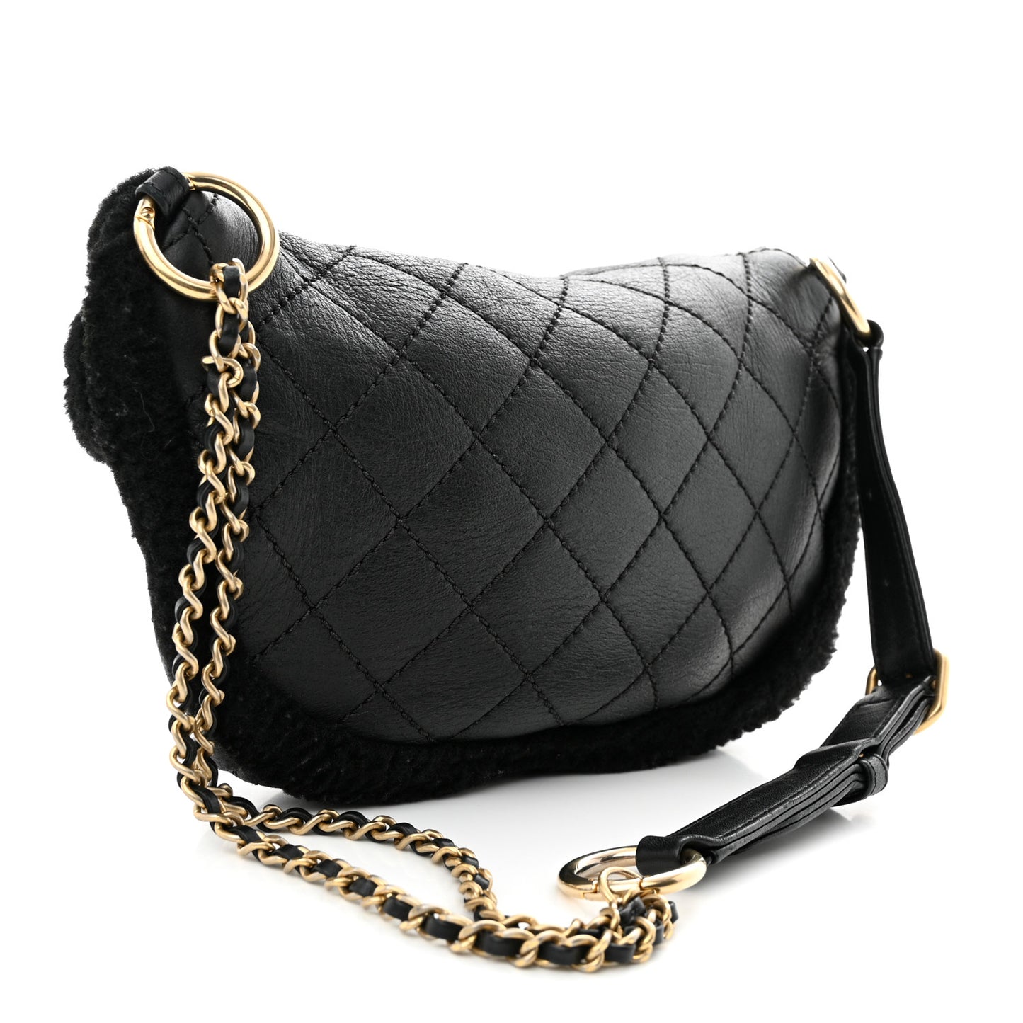 Calfskin Fur Quilted Waist Bag Fanny Pack Black