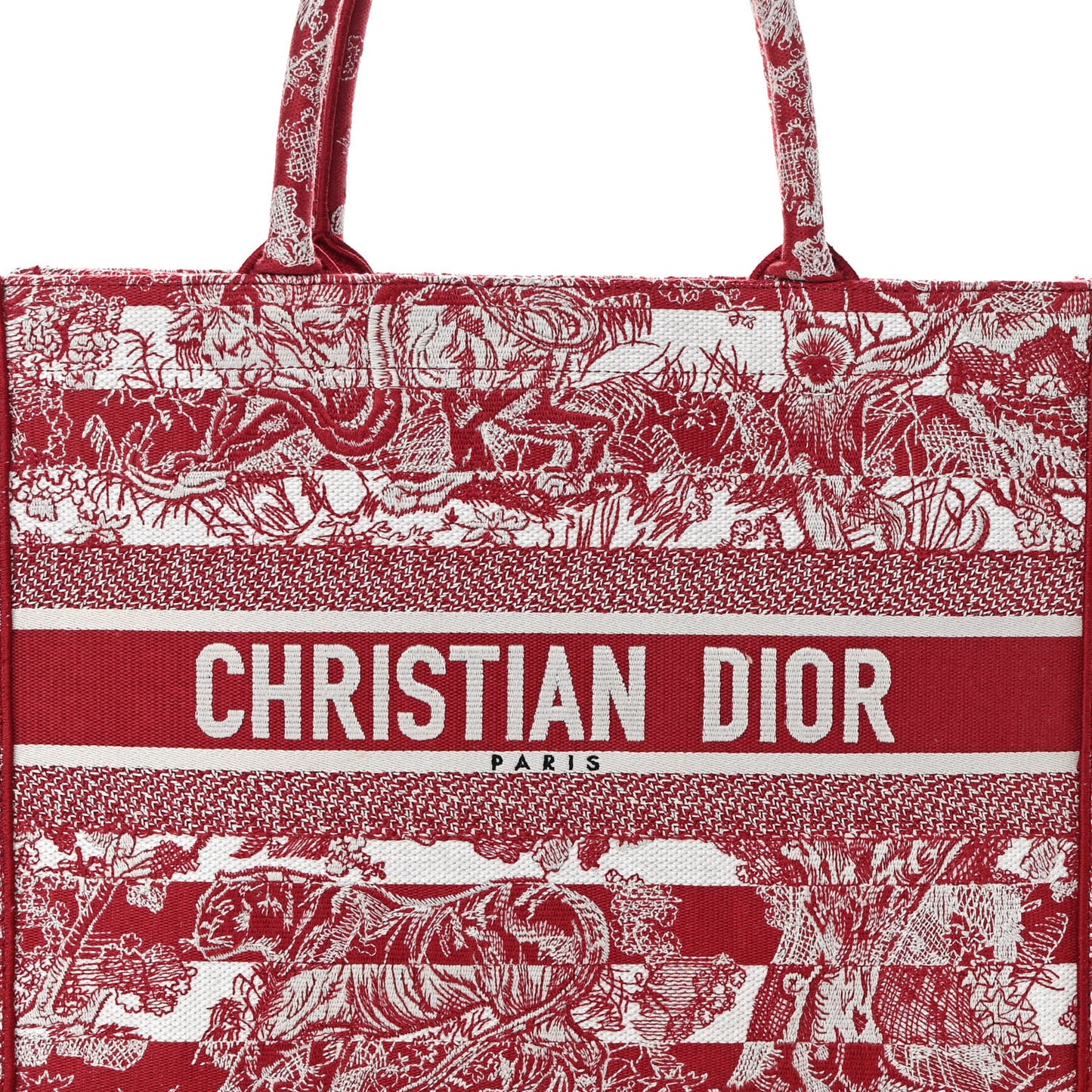 Canvas Embroidered Medium Dioriviera Toile De Jouy Book Tote Red White
