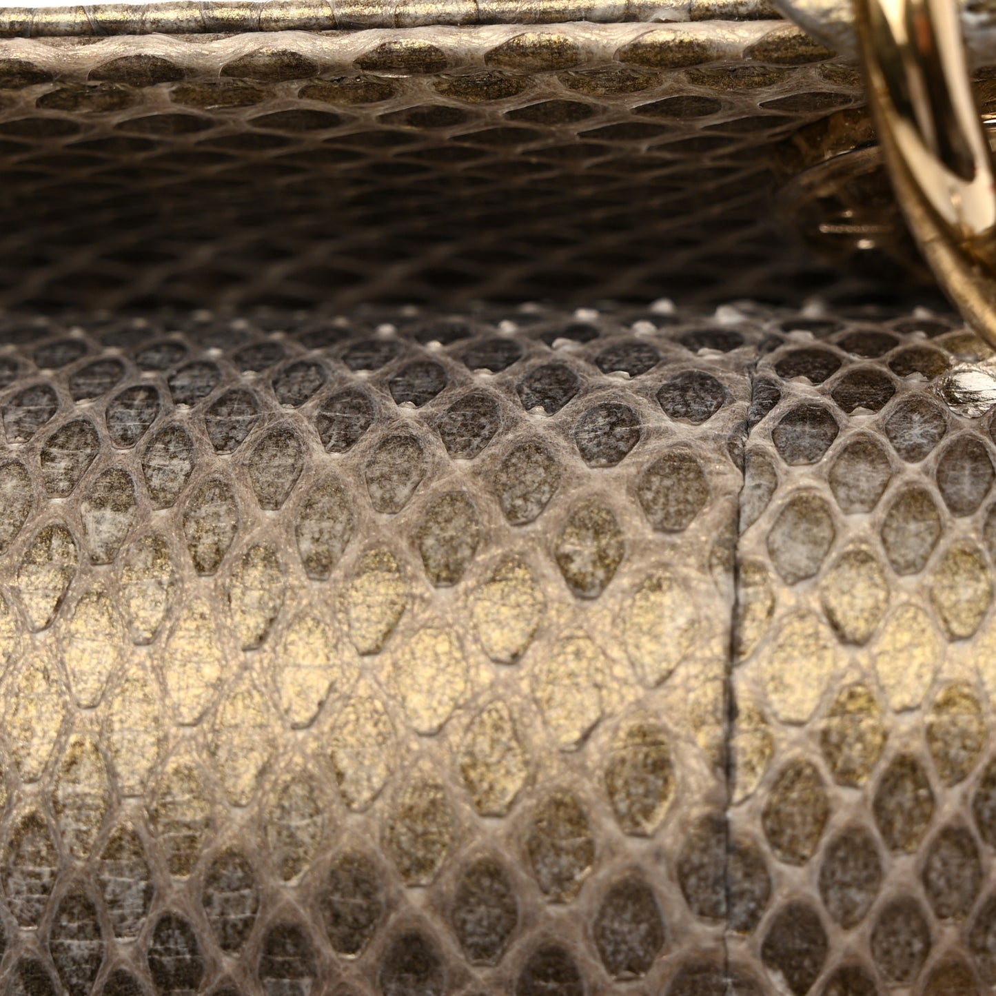 Metallic Snakeskin Mini Lady Dior Light Gold Multi