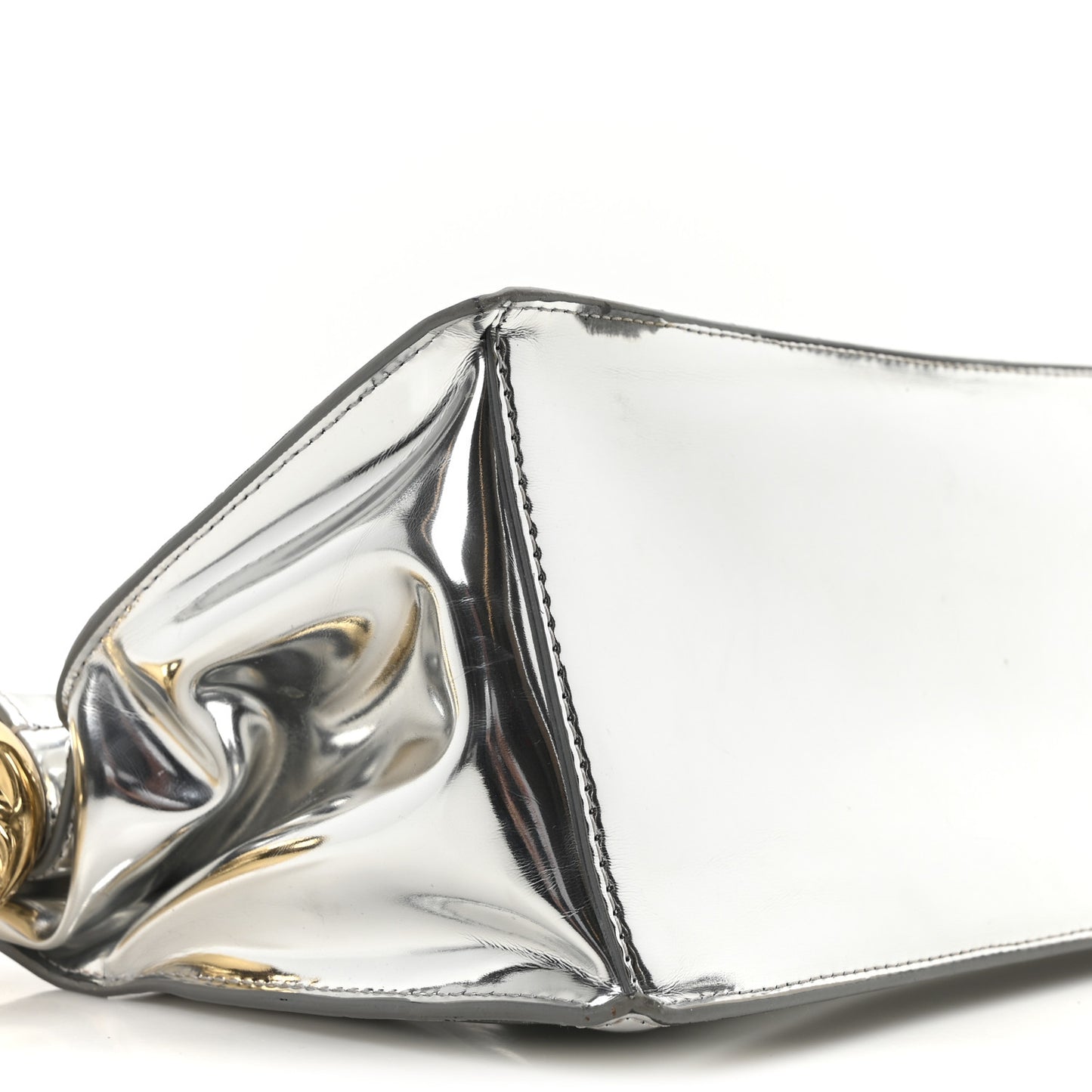 Metallic Patent Calfskin La Pochette Rond Carre Silver